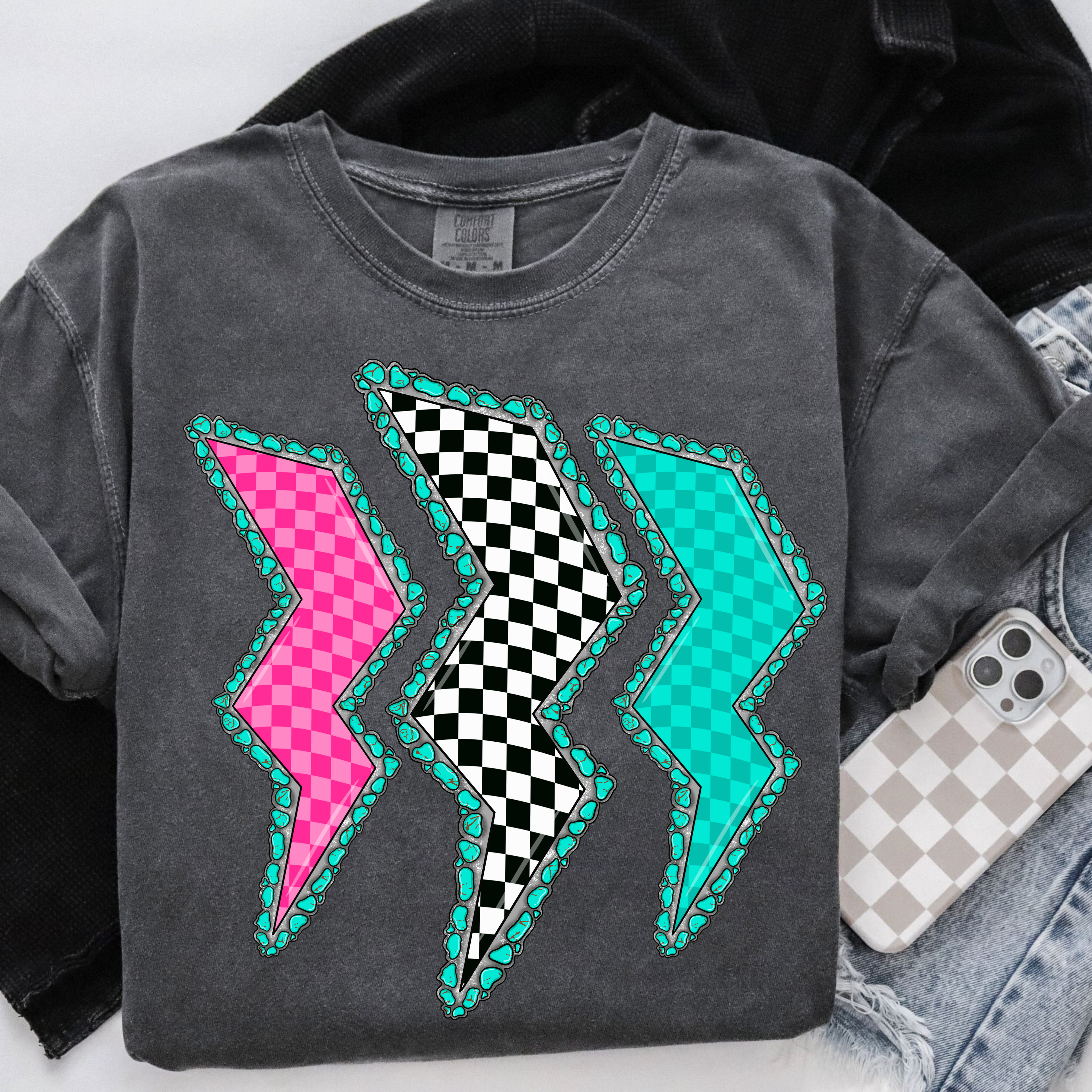 CHECKER BOLTS GRAPHIC SHIRT OR SWEATSHIRT