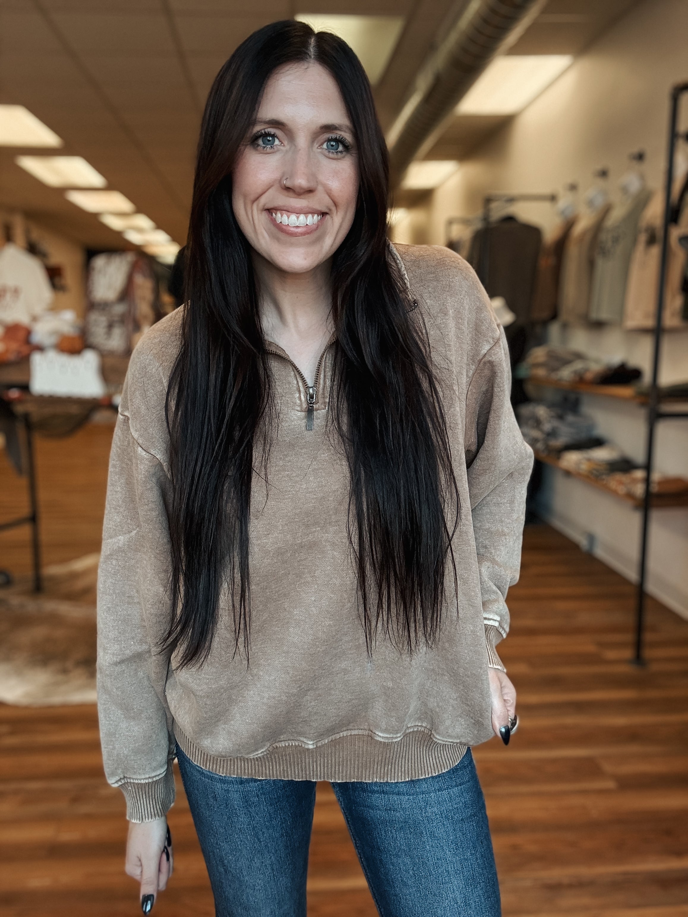 ACID WASH 1/4 ZIP - CAMEL