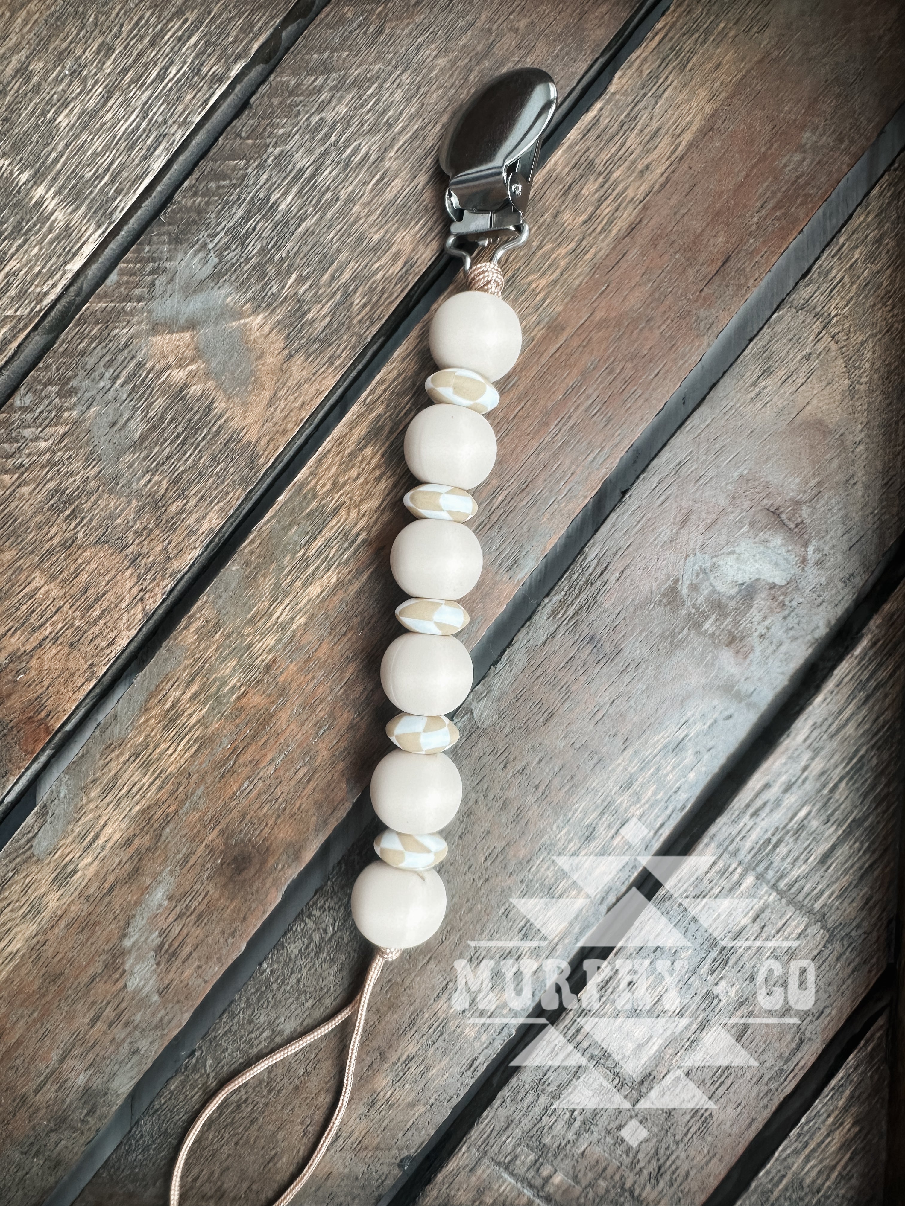TAN CHECKER PACIFIER CLIP [PICK YOUR SOLID COLORS]