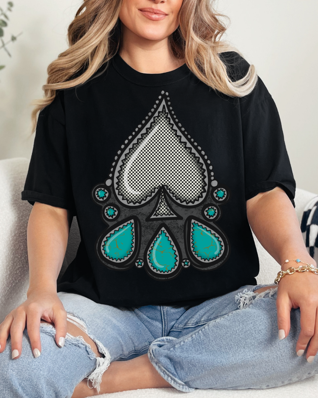TURQUOISE SPADE GRAPHIC SHIRT OR SWEATSHIRT