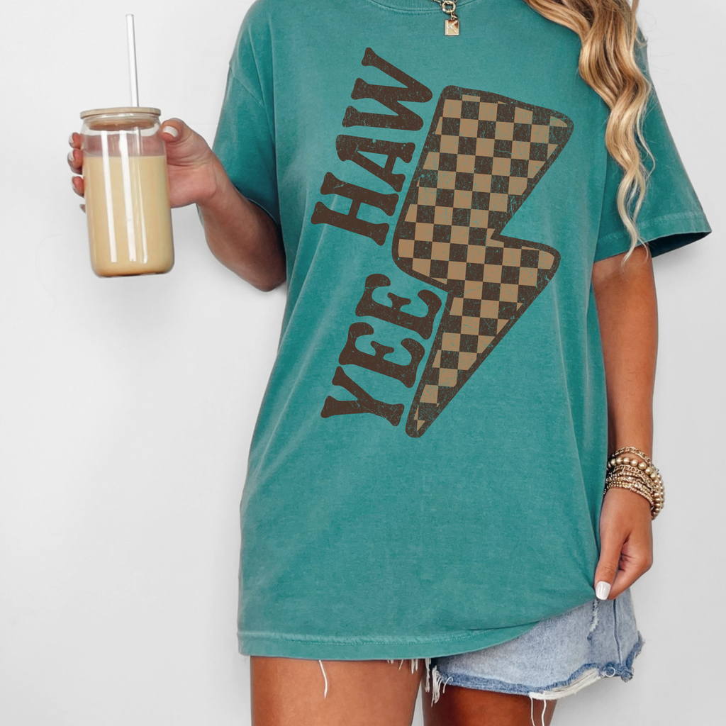 CHECKER YEEHAW GRAPHIC SHIRT OR SWEATSHIRT