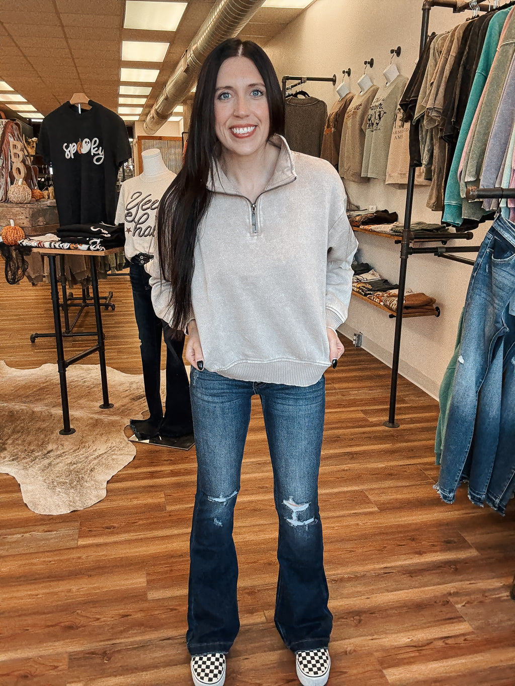 CROPPED ACID WASH 1/4 ZIP - ASH MOCHA