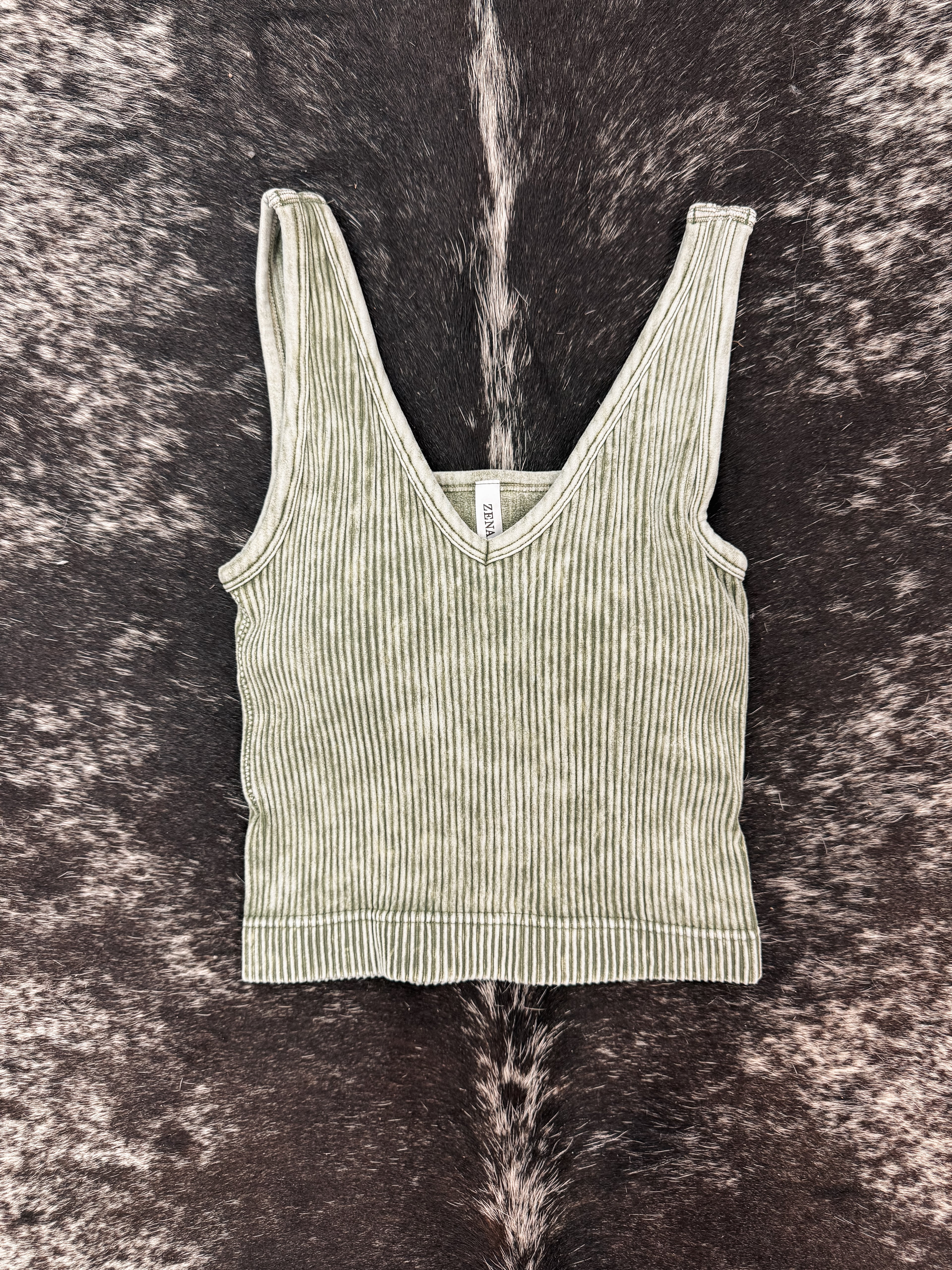 RIBBED CROPPED BRALETTE (PADDED) - OLIVE