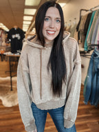 MINERAL WASH CROP HOODIE - CAMEL