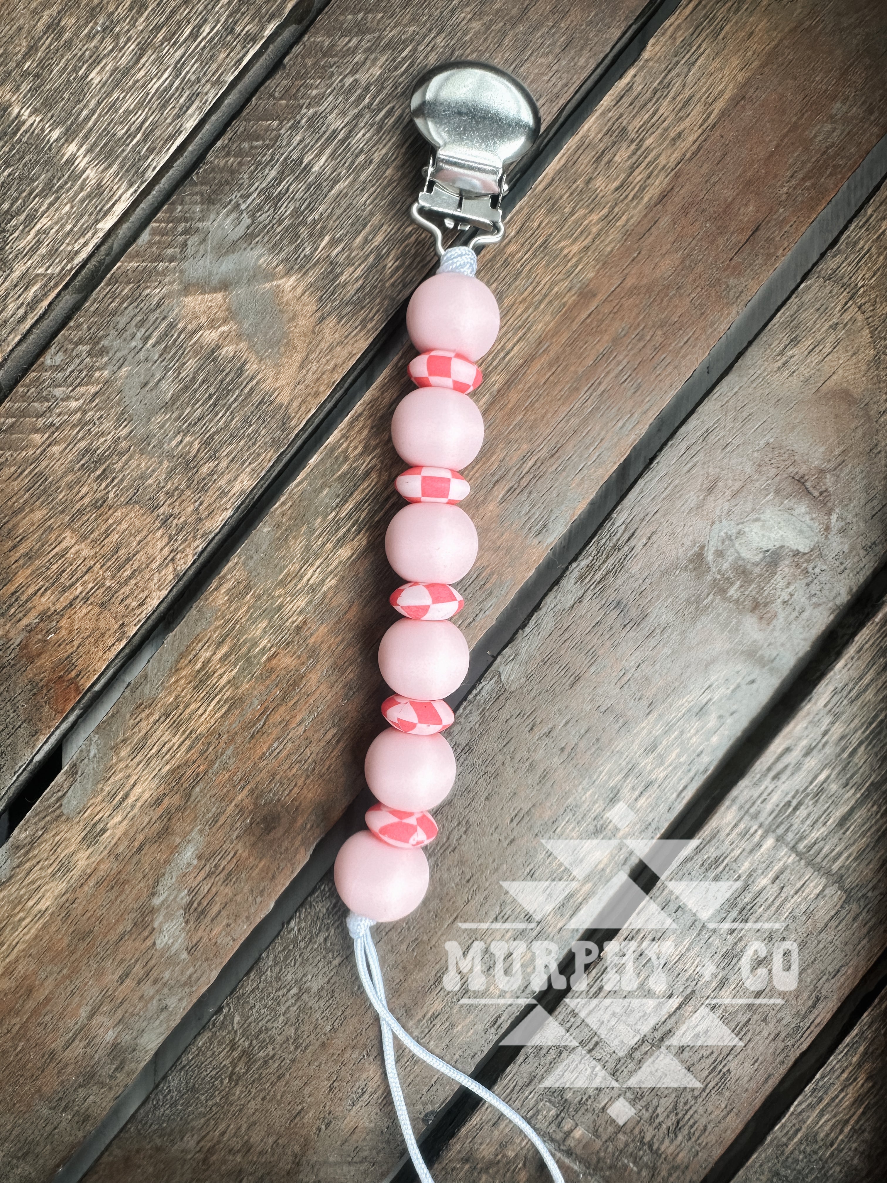 PINK CHECKER PACIFIER CLIPS [PICK YOUR SOLID COLORS]