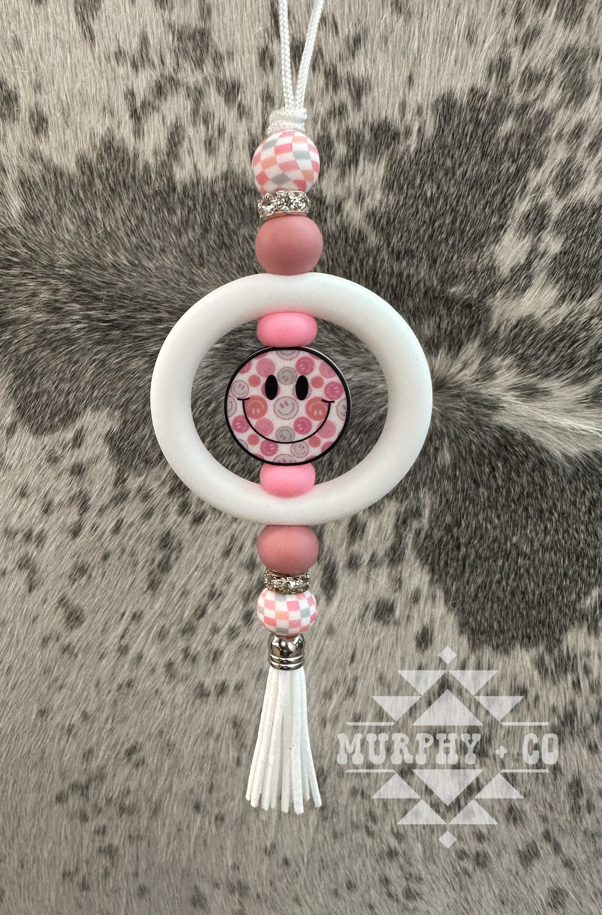 PINK HAPPY FACE CAR CHARM