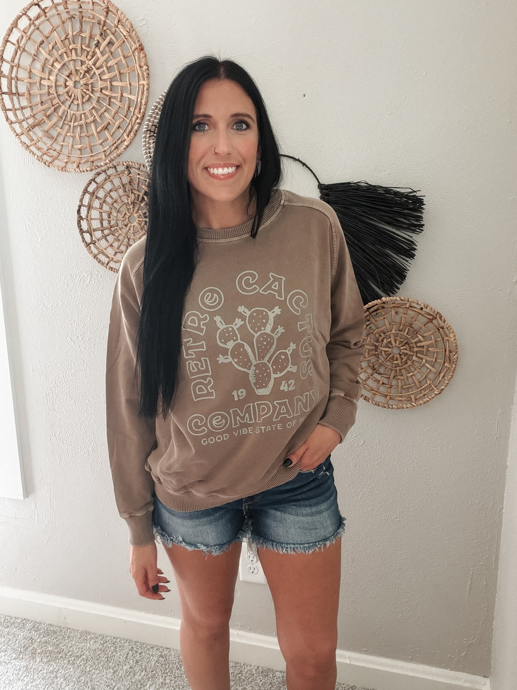RETRO CACTUS CO PULLOVER - BROWN