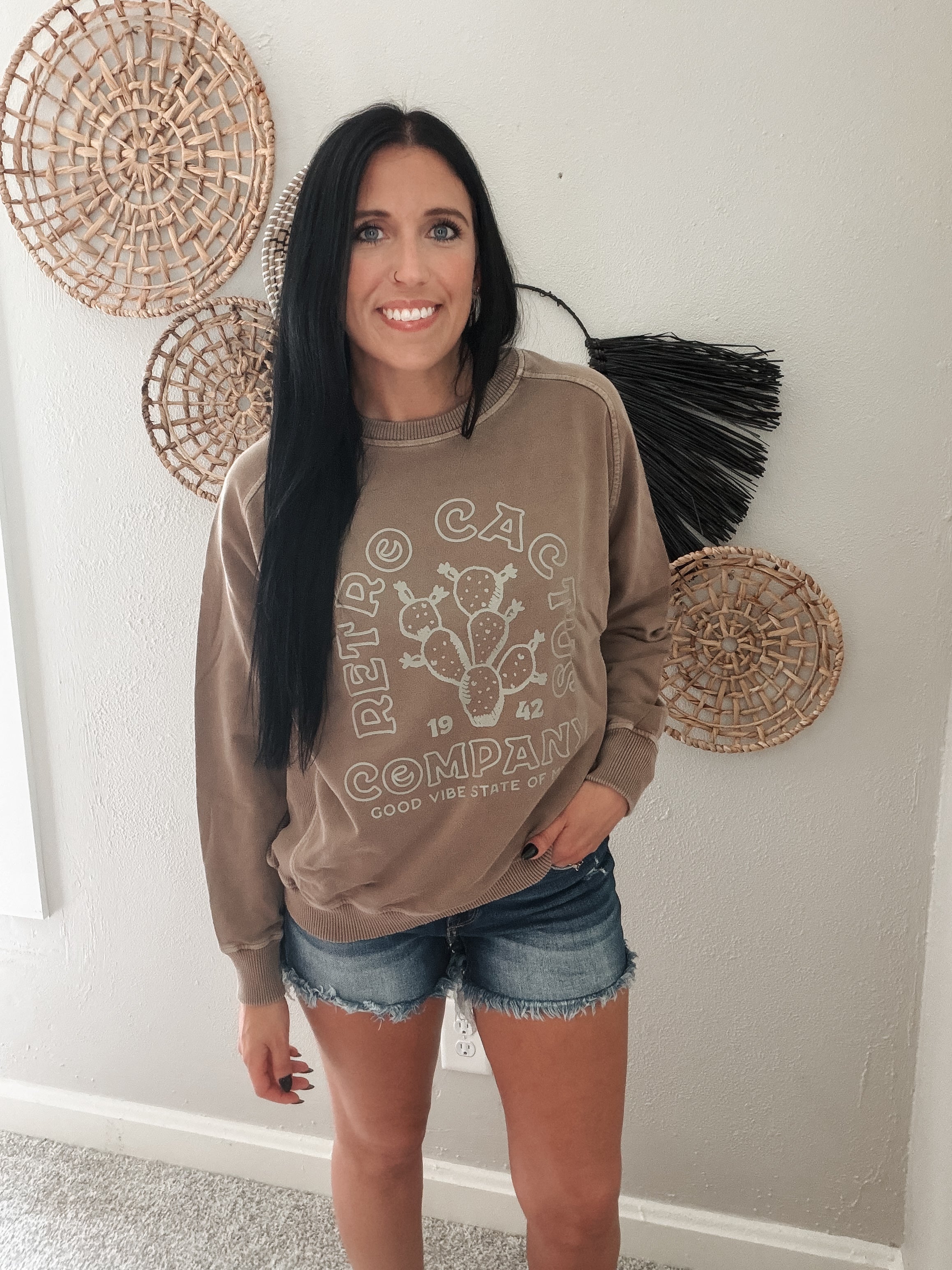 RETRO CACTUS CO PULLOVER - BROWN