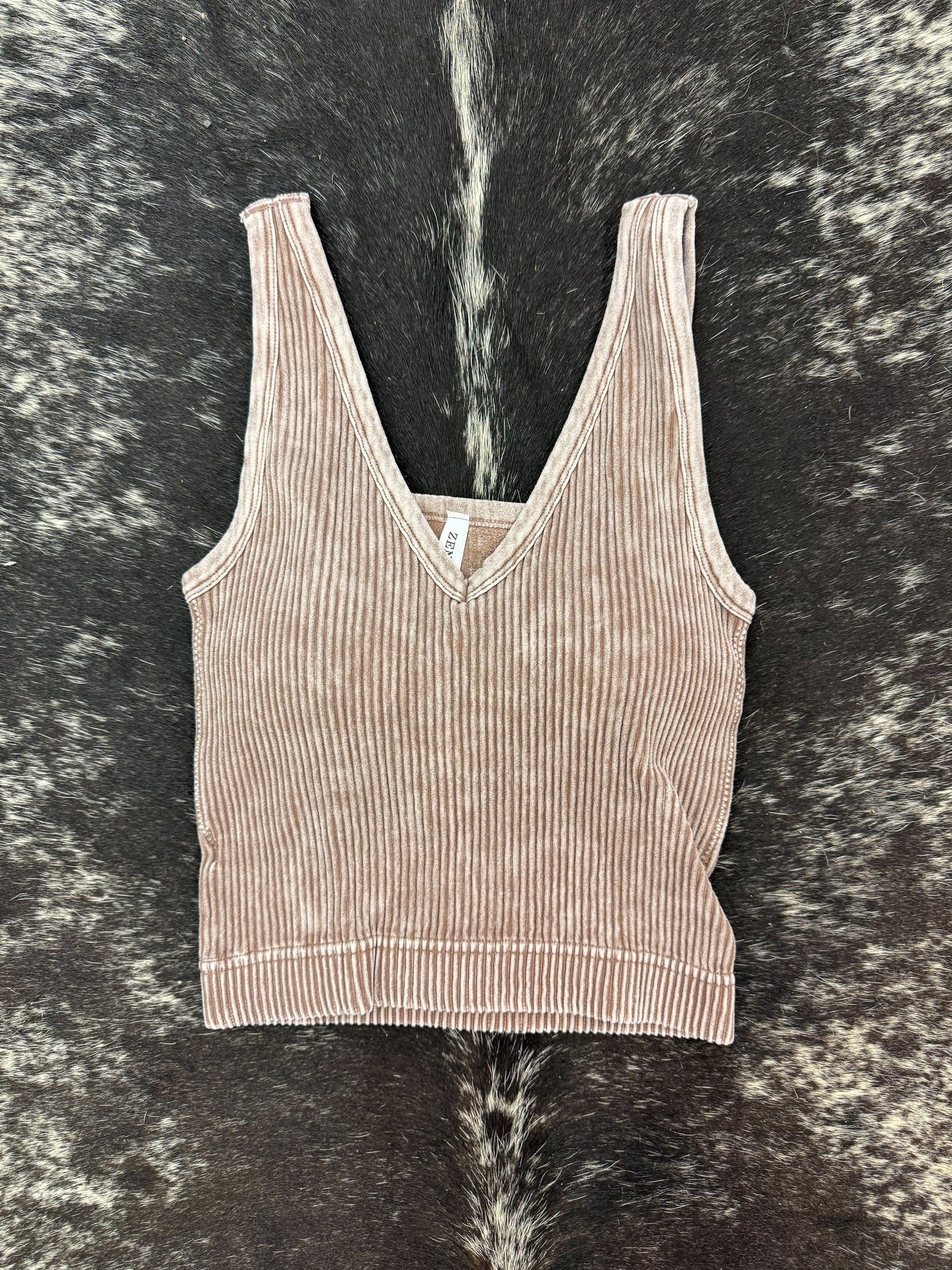 RIBBED CROPPED BRALETTE (PADDED) - MOCHA