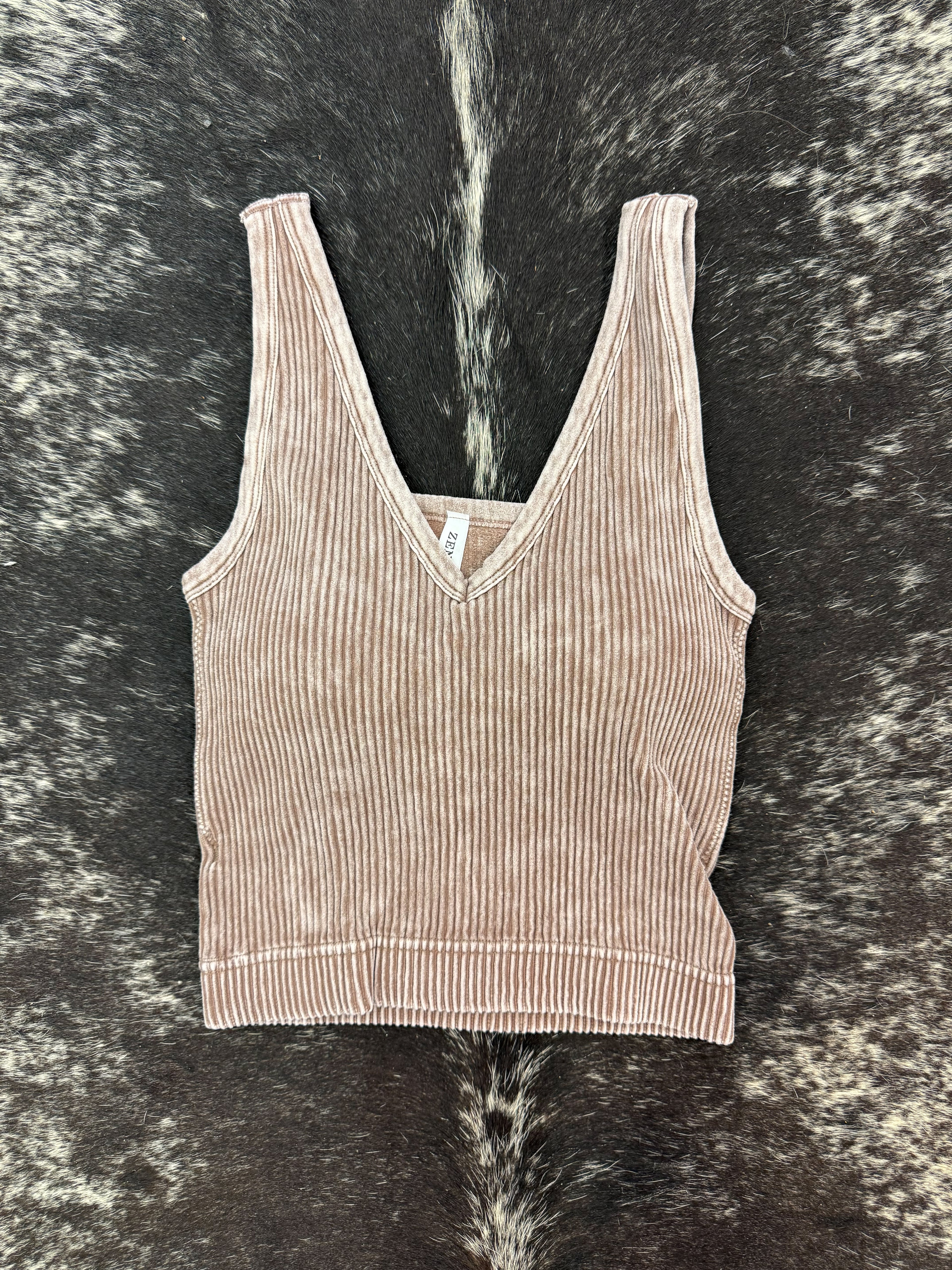 RIBBED CROPPED BRALETTE (PADDED) - ASH MOCHA