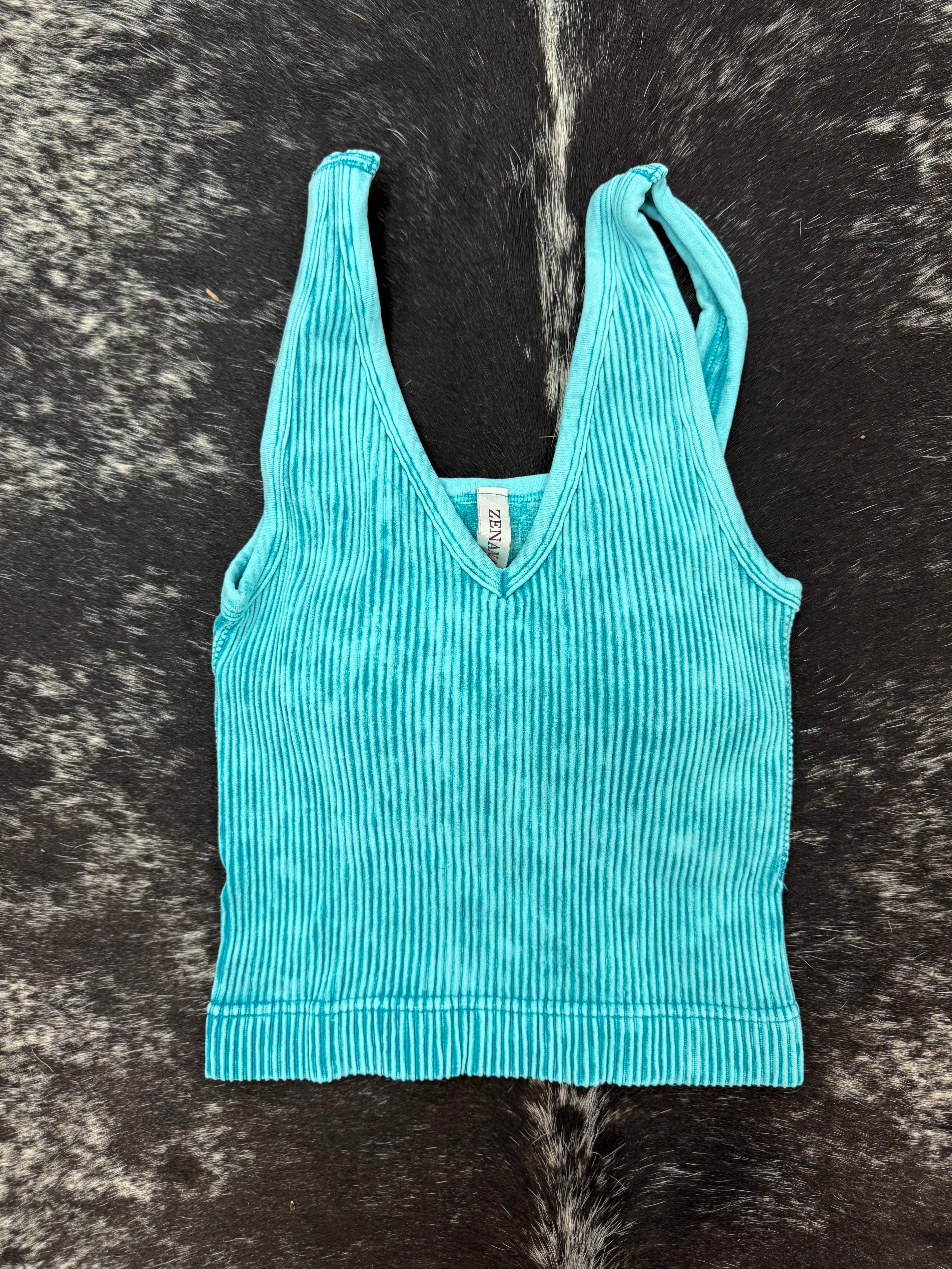 RIBBED CROPPED BRALETTE (PADDED) - TURQUOISE