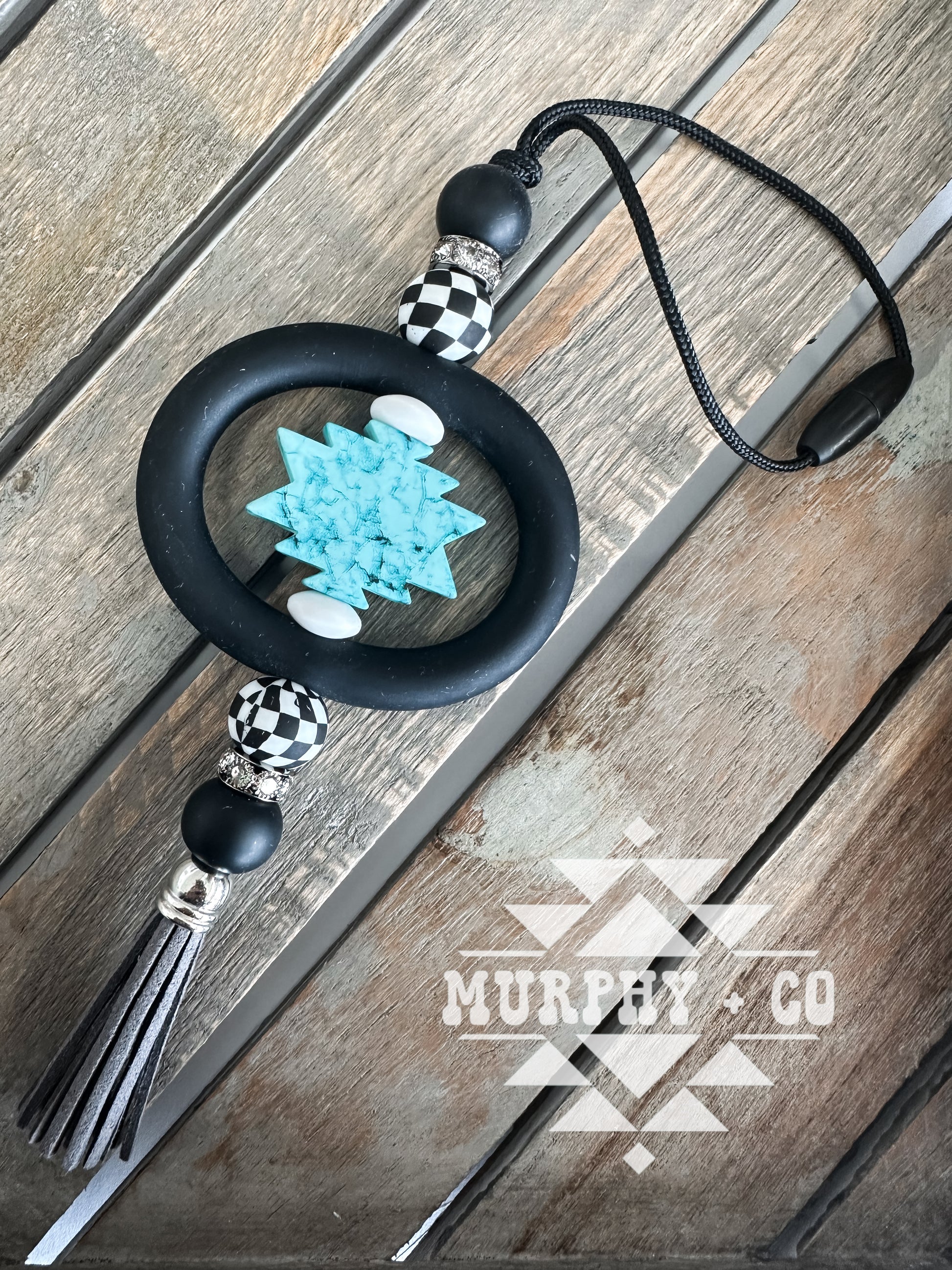 TURQUOISE CHECKER CAR CHARM