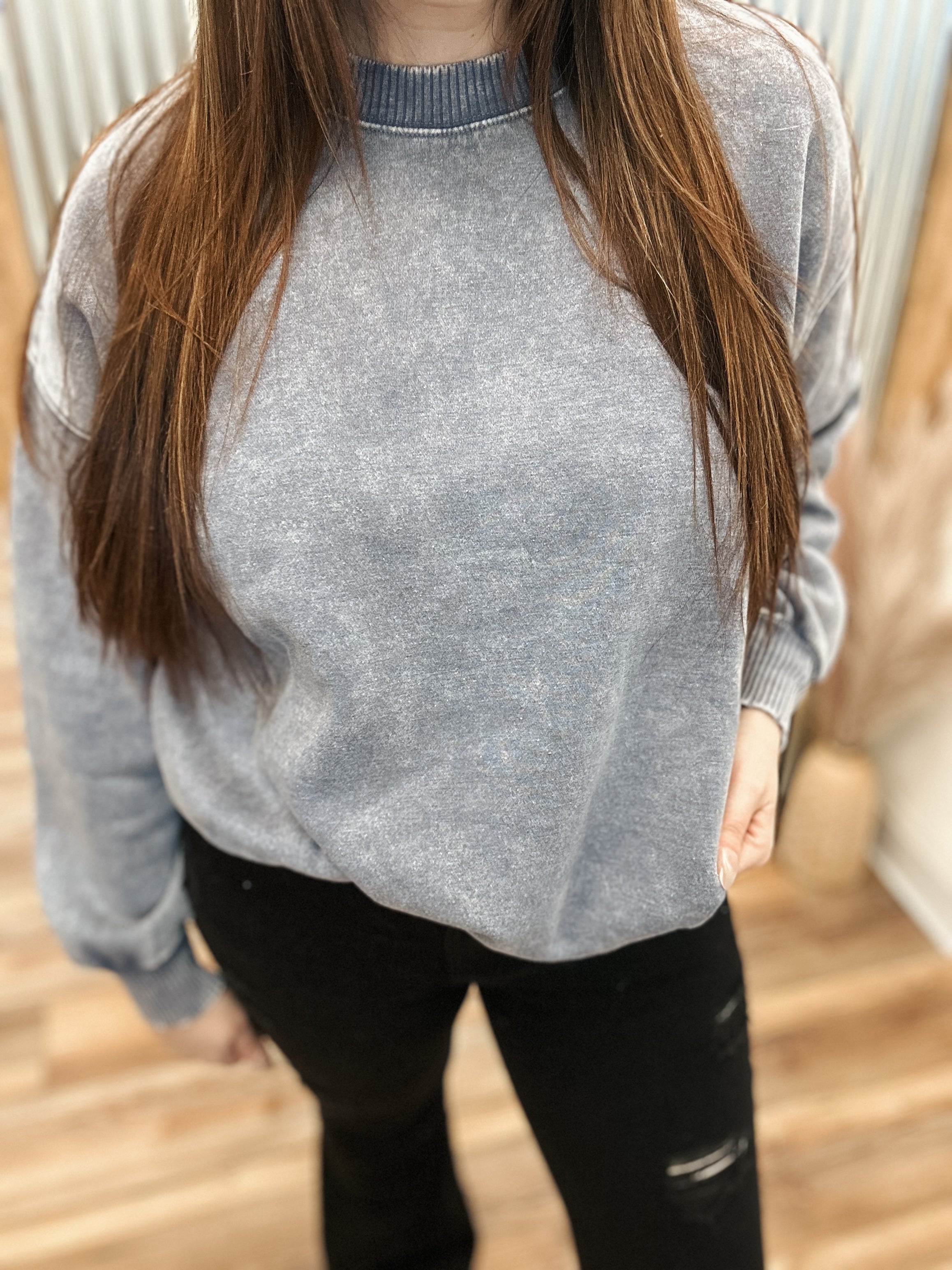 OVERSIZED ACID WASH FLEECE PULLOVER - MARLIN