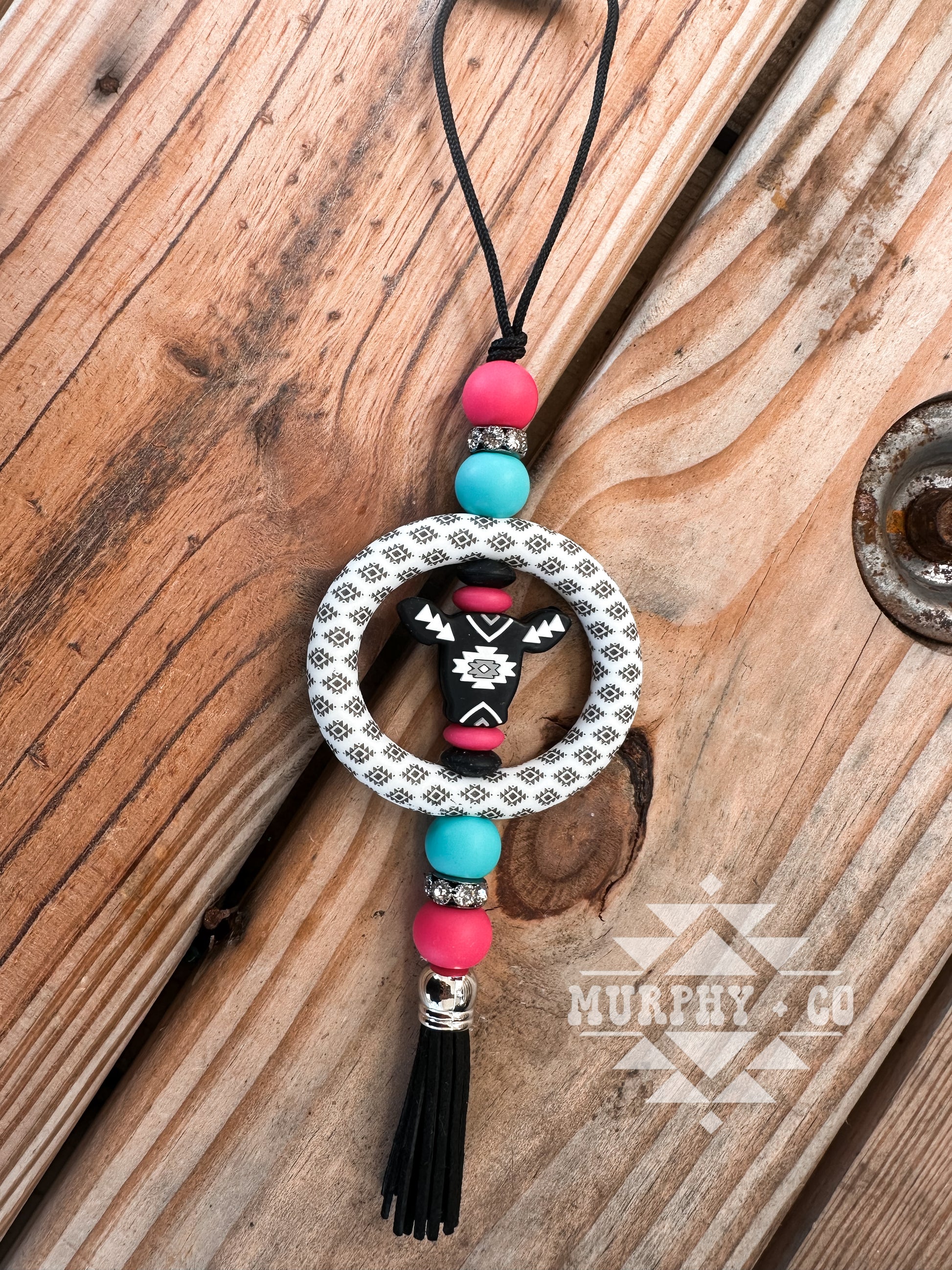 BLACK AZTEC COW CAR CHARM