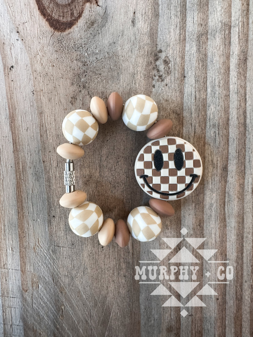 TAN CHECKER SMILEY CUP CHARM