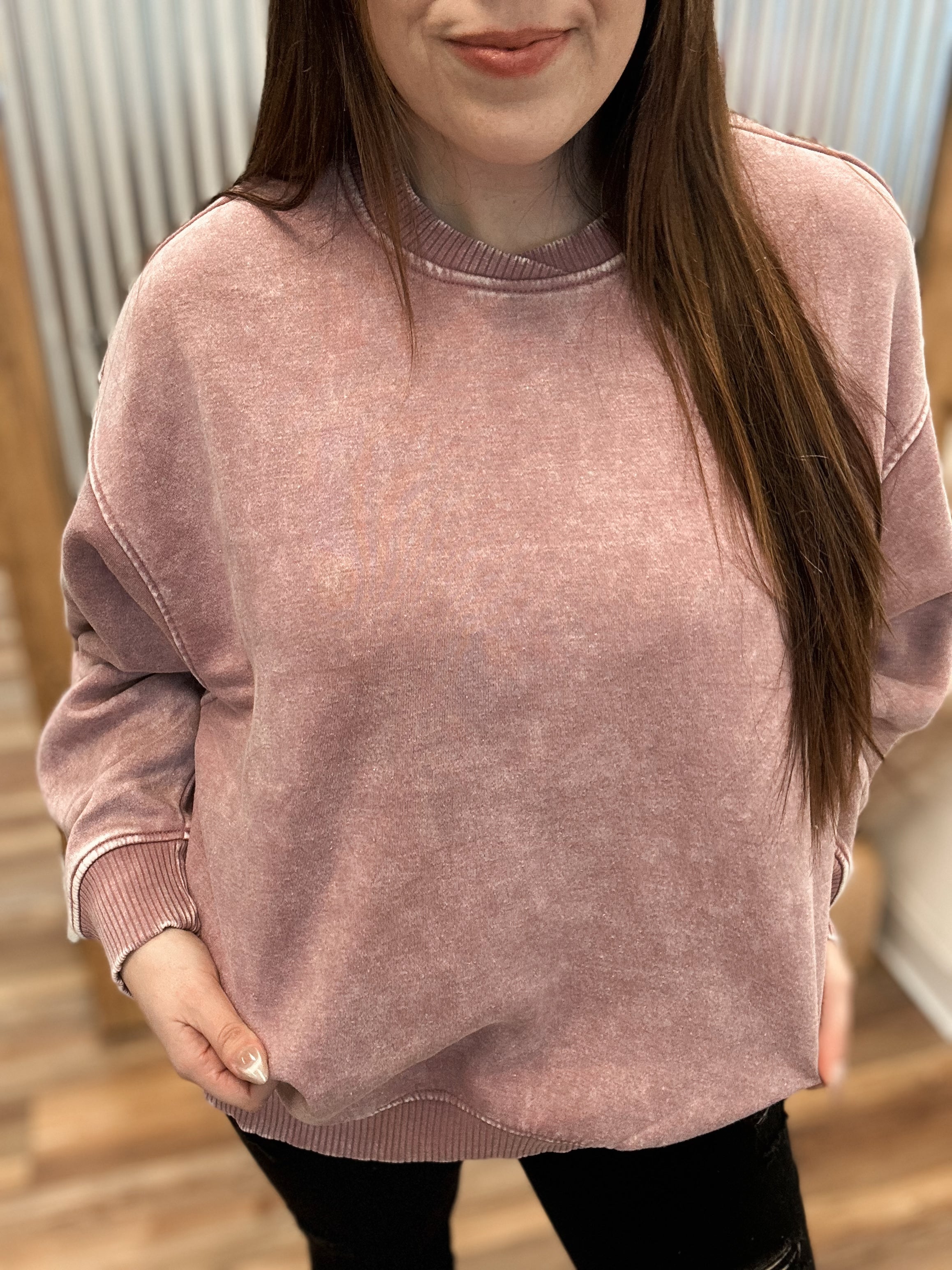 OVERSIZED FLEECE PULLOVER - LIGHT ROSE