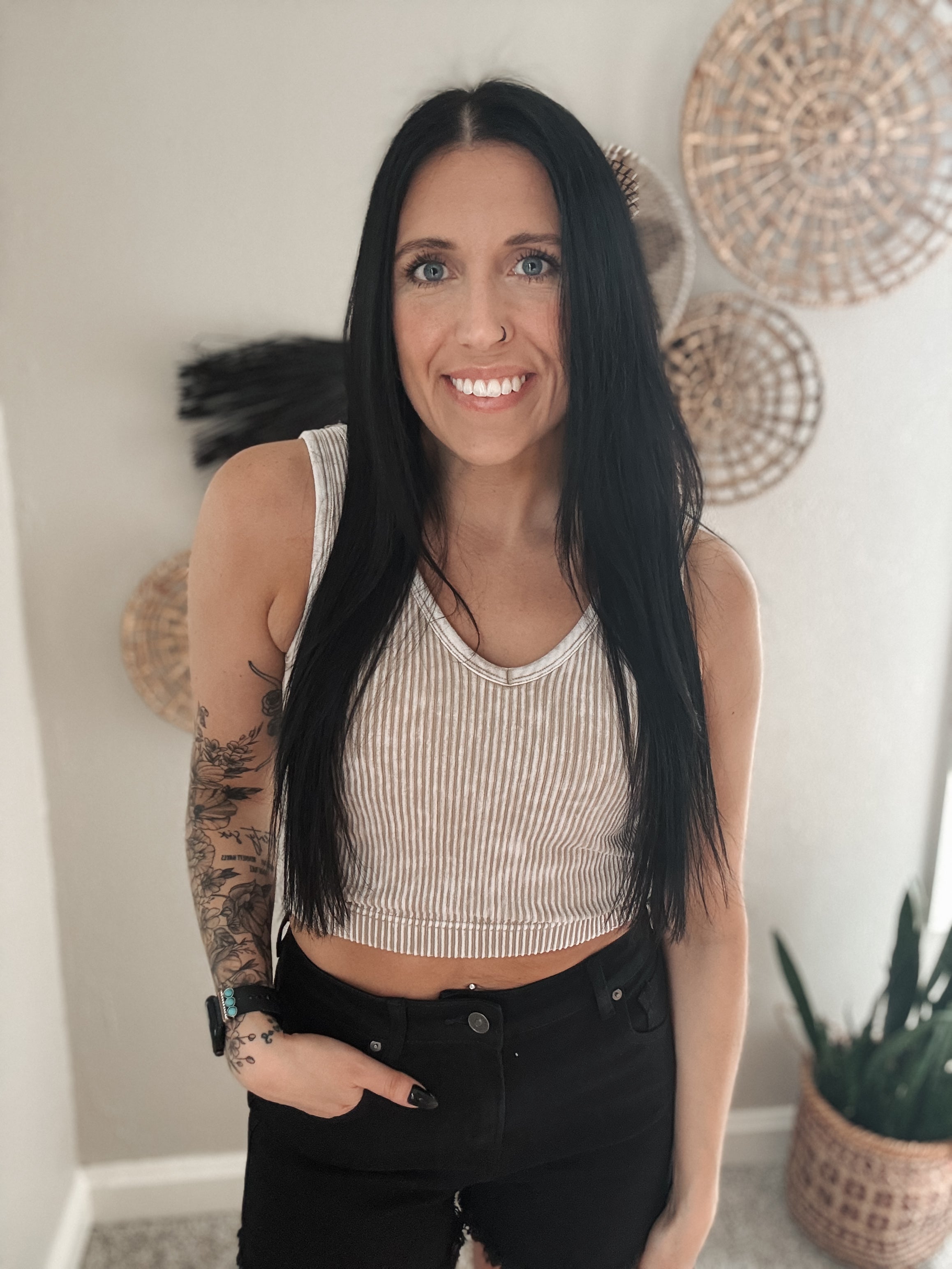 RIBBED CROPPED BRALETTE (PADDED) - ASH MOCHA