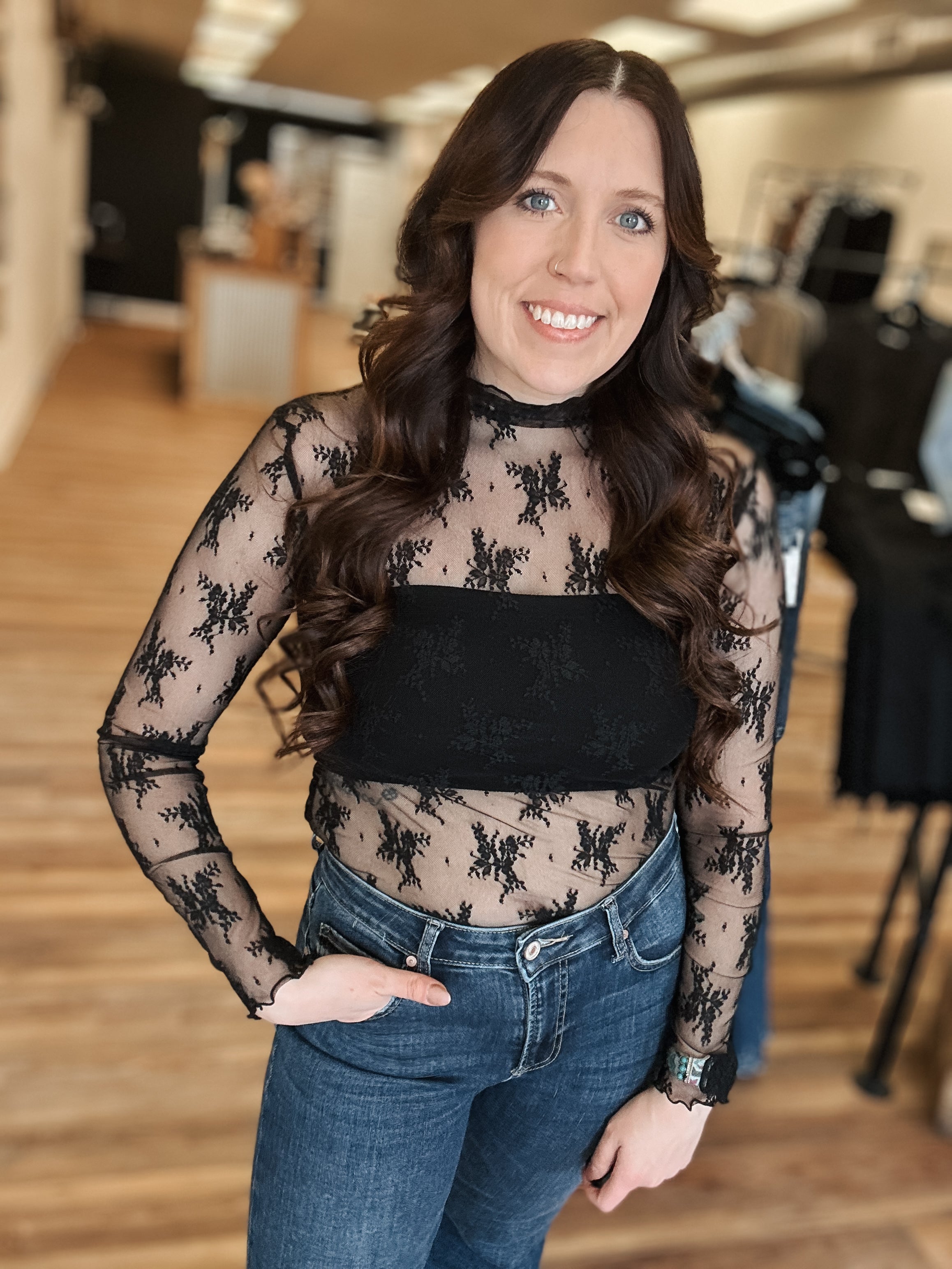 THE LACEY MESH TOP - BLACK