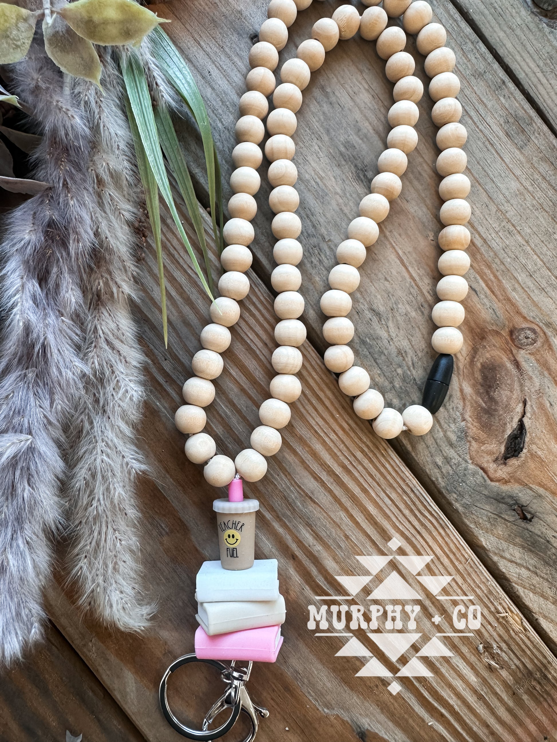WOODEN BEADED TEACHER FUEL LANYARD