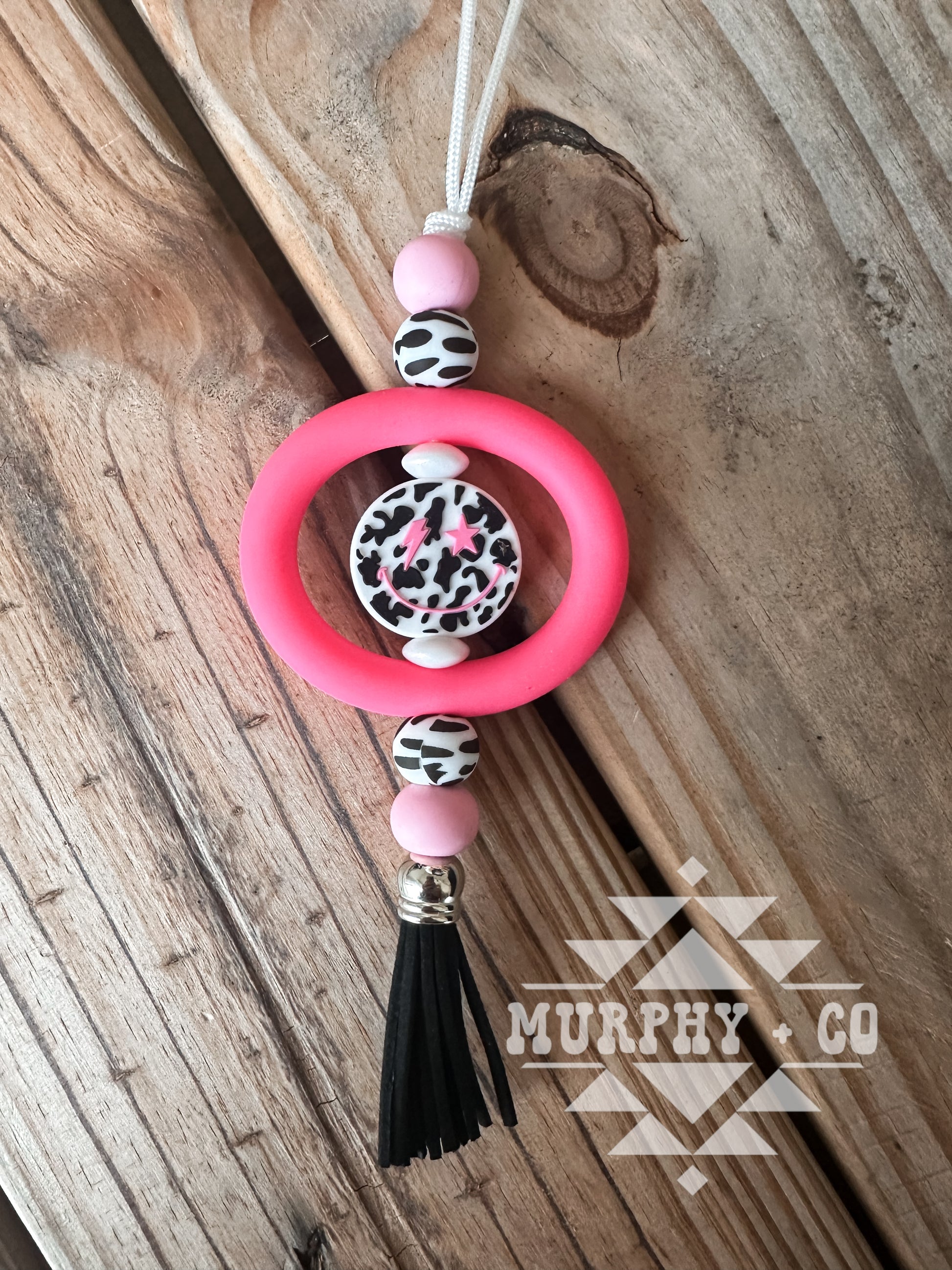 PINK COW SMILEY CAR CHARM
