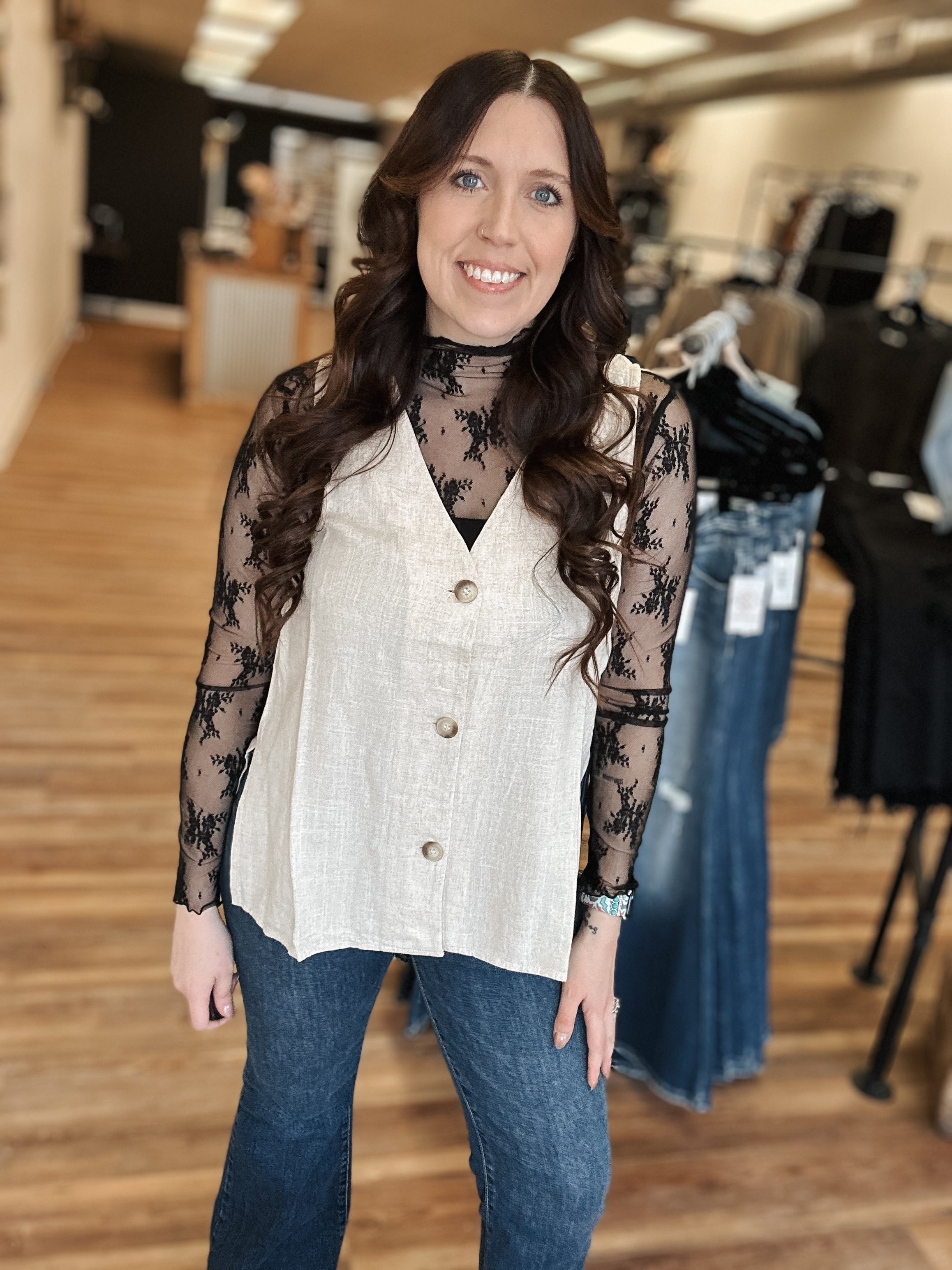 THE LACEY MESH TOP - BLACK