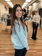 OVERSIZED ACID WASH FLEECE PULLOVER - DUSTY TEAL