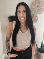 RIBBED CROPPED BRALETTE (PADDED) - ASH MOCHA