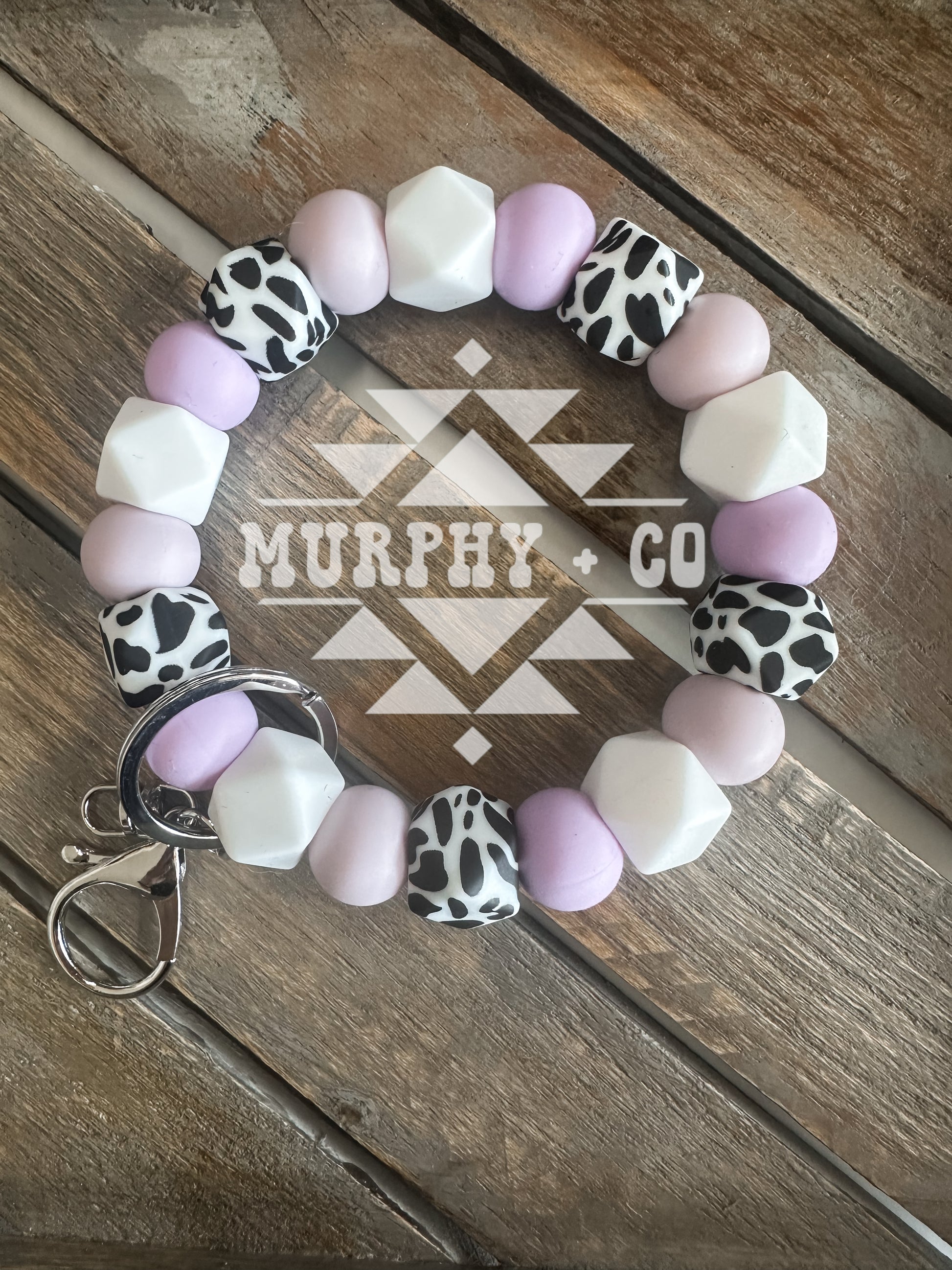 LAVENDER + WHITE COWPRINT WRISTLET