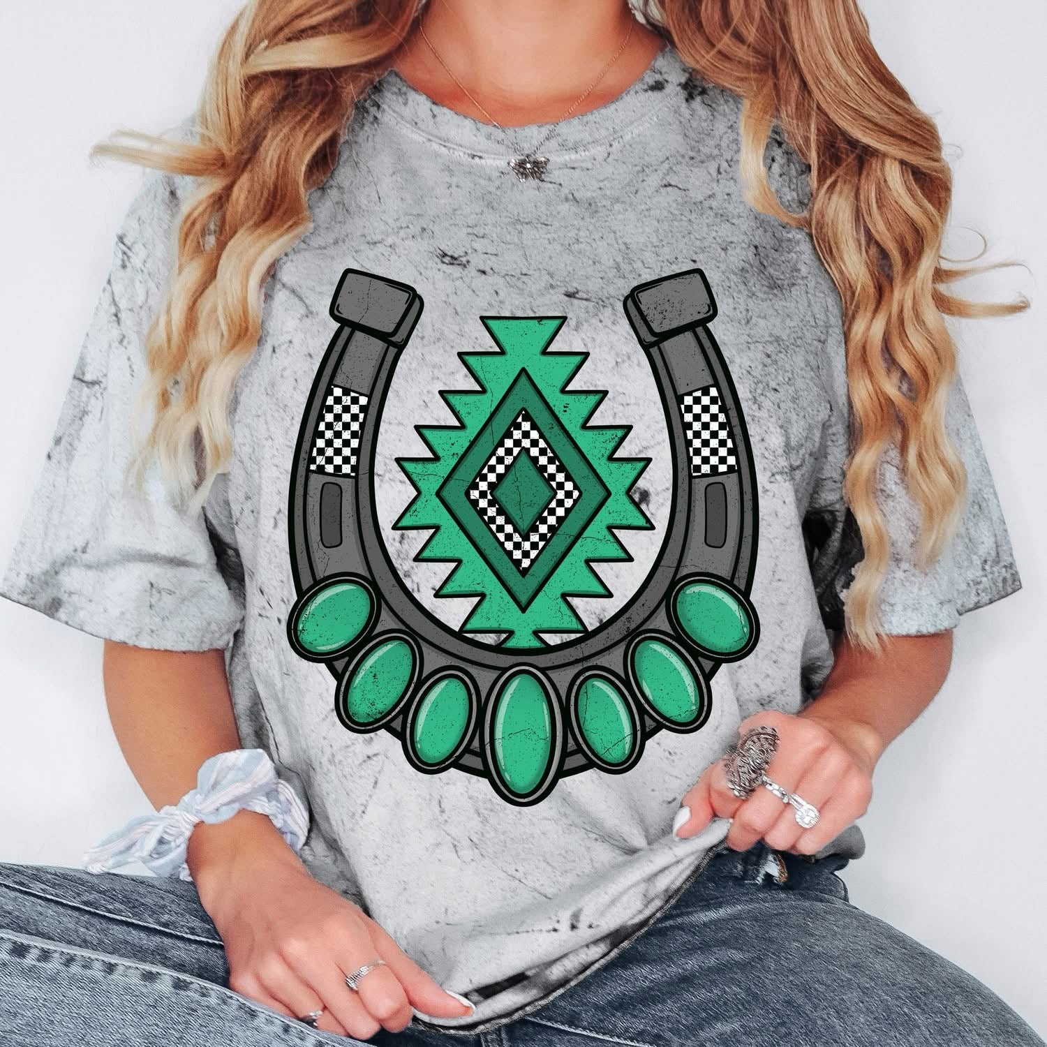 TURQUOISE HORSESHOE SHIRT OR SWEATSHIRT