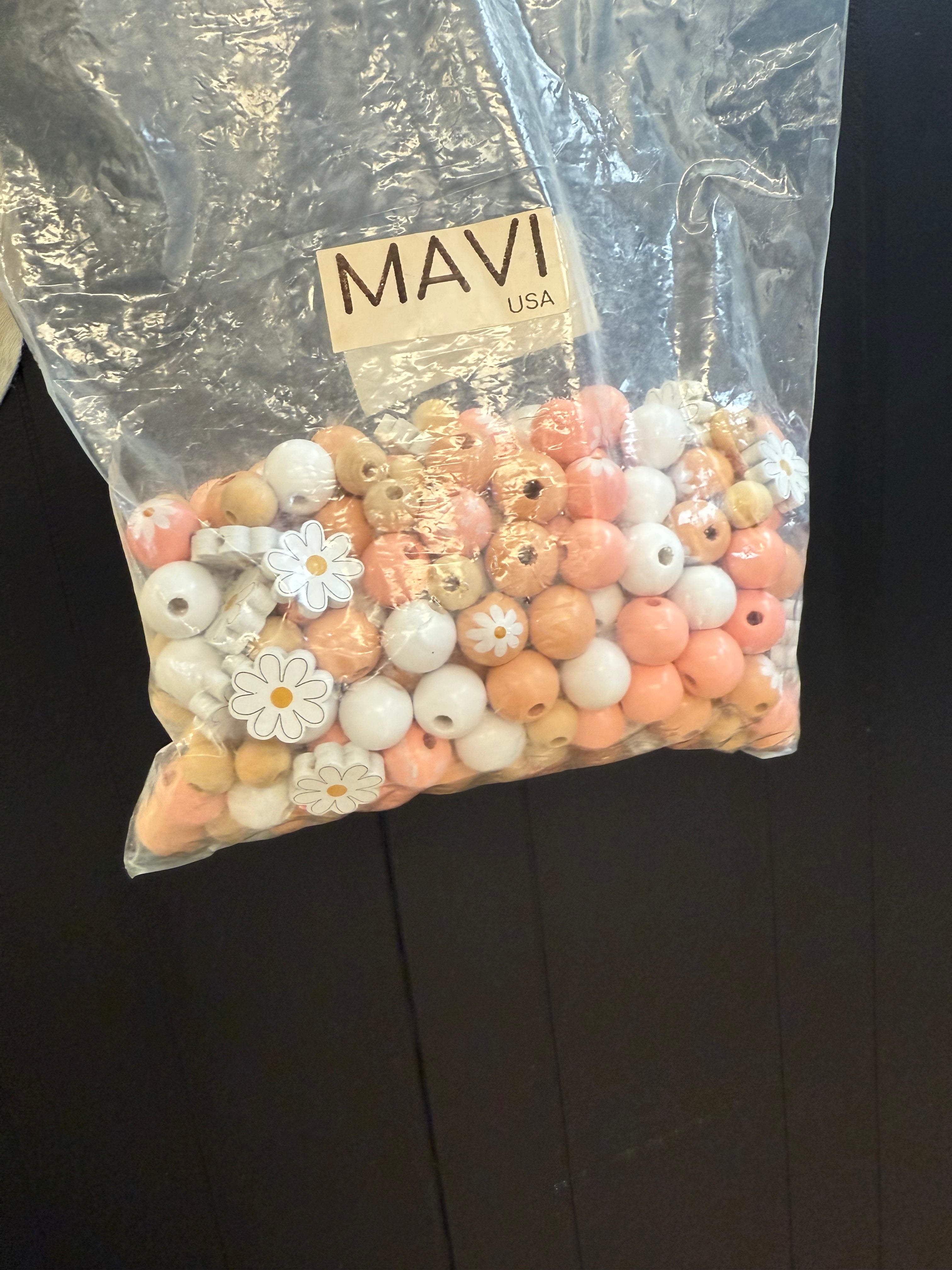 PACK OF FLOWER WOODEN BEADS (MAYBE 200?)