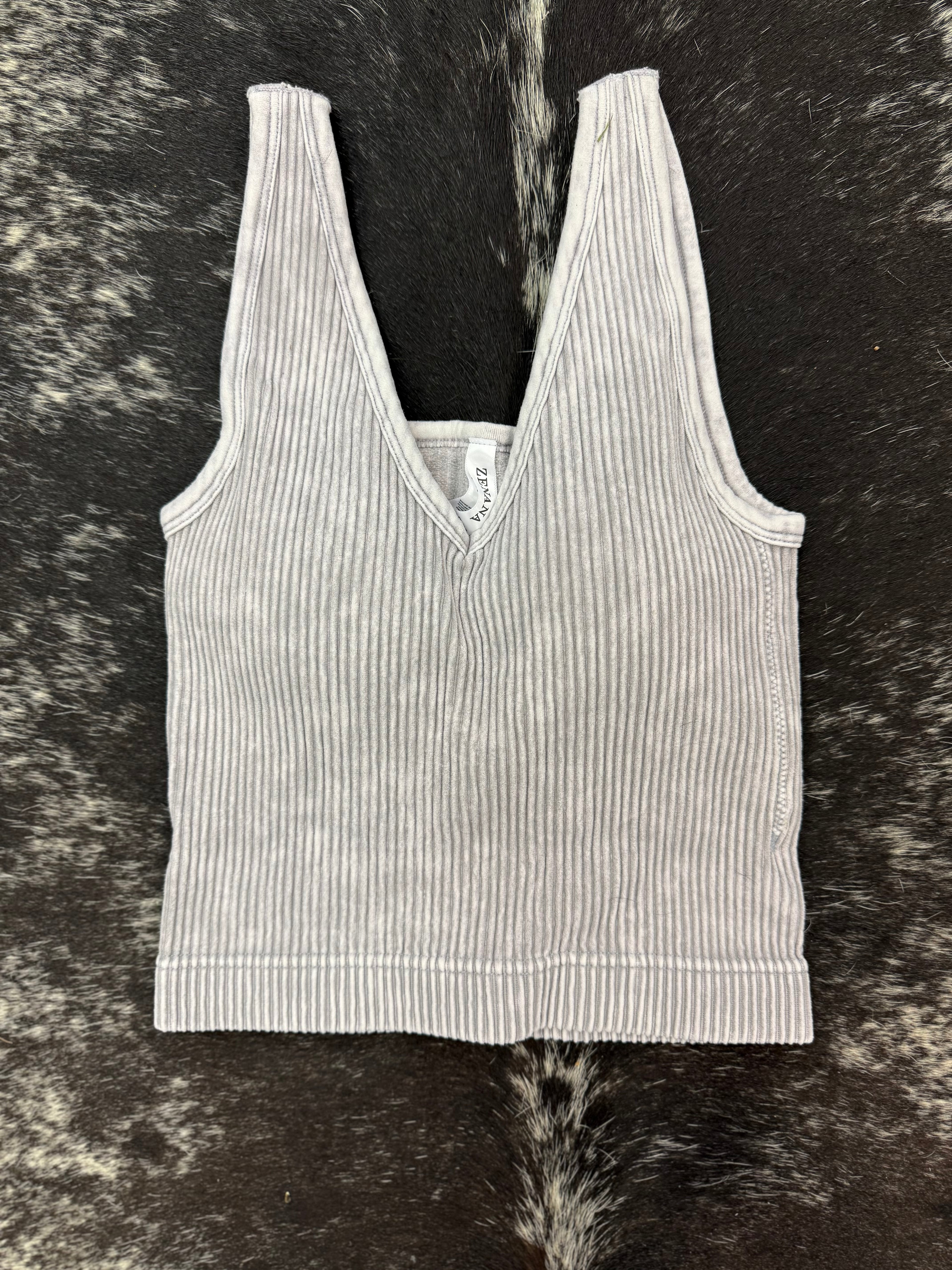 RIBBED CROPPED BRALETTE (PADDED) - SLEET GRAY