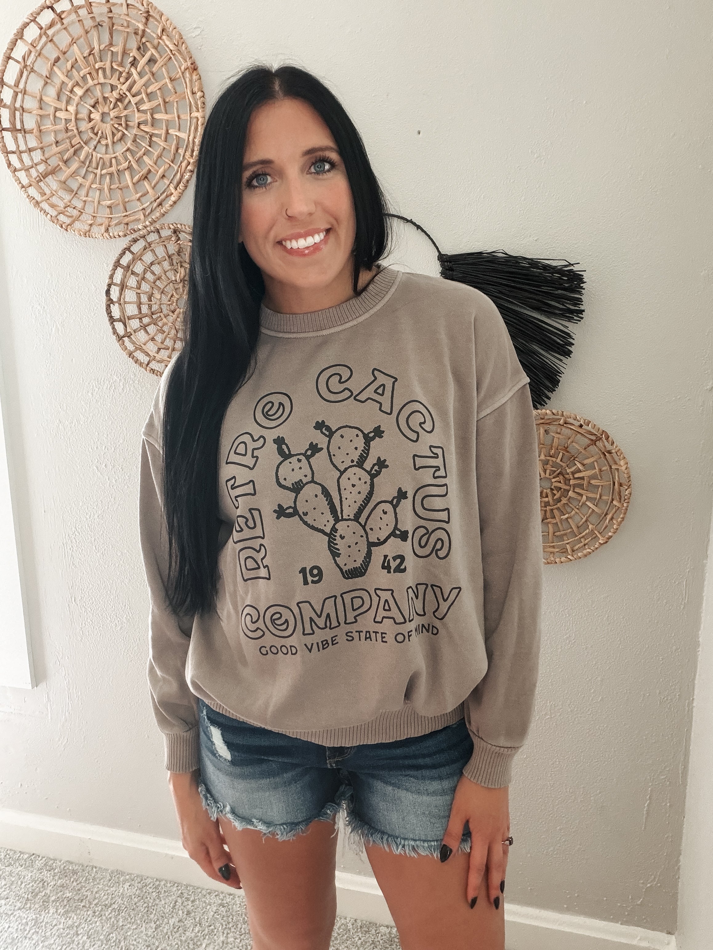 RETRO CACTUS CO PULLOVER - GRAY