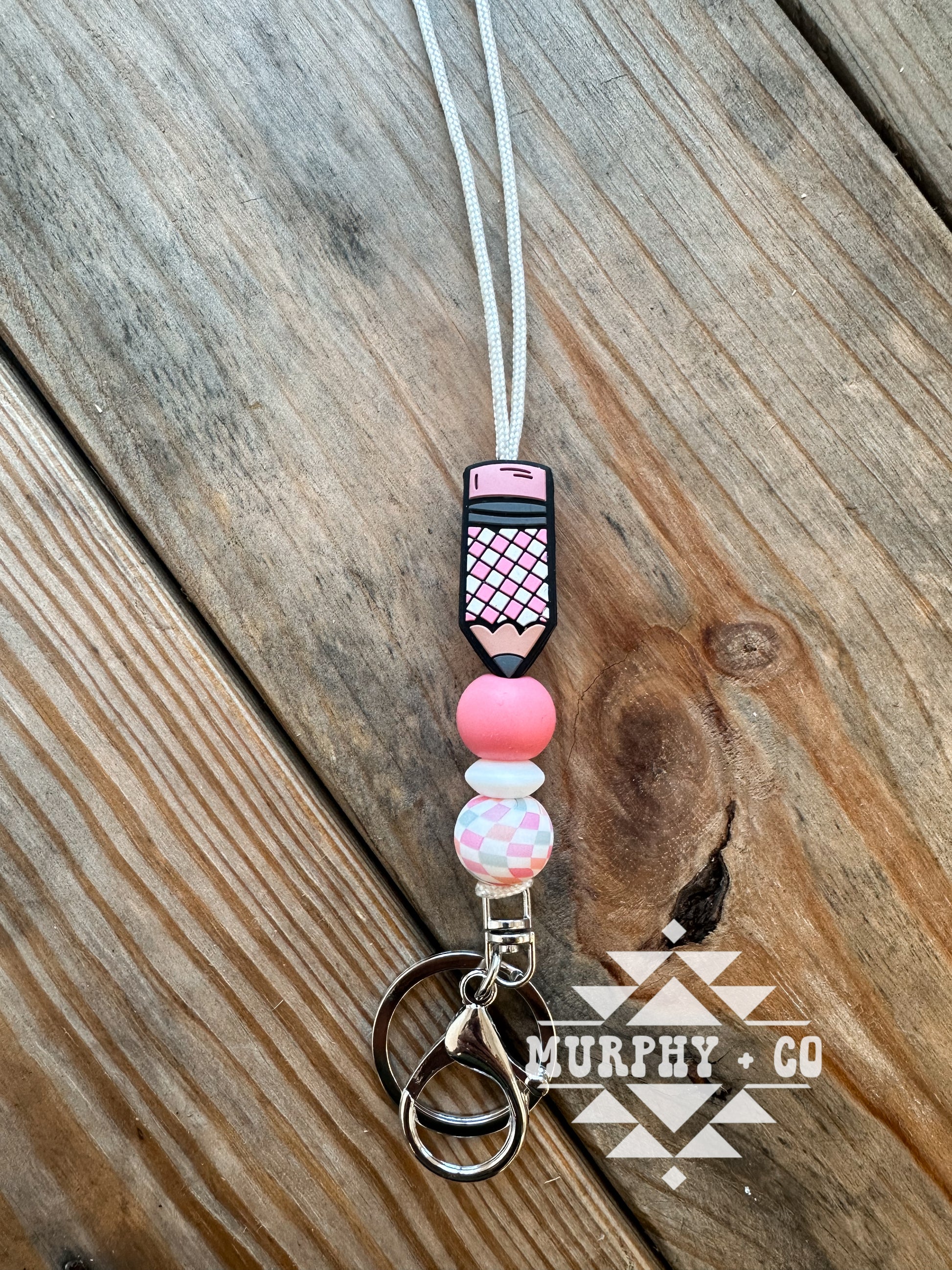 PINK CHECKER PENCIL LANYARD