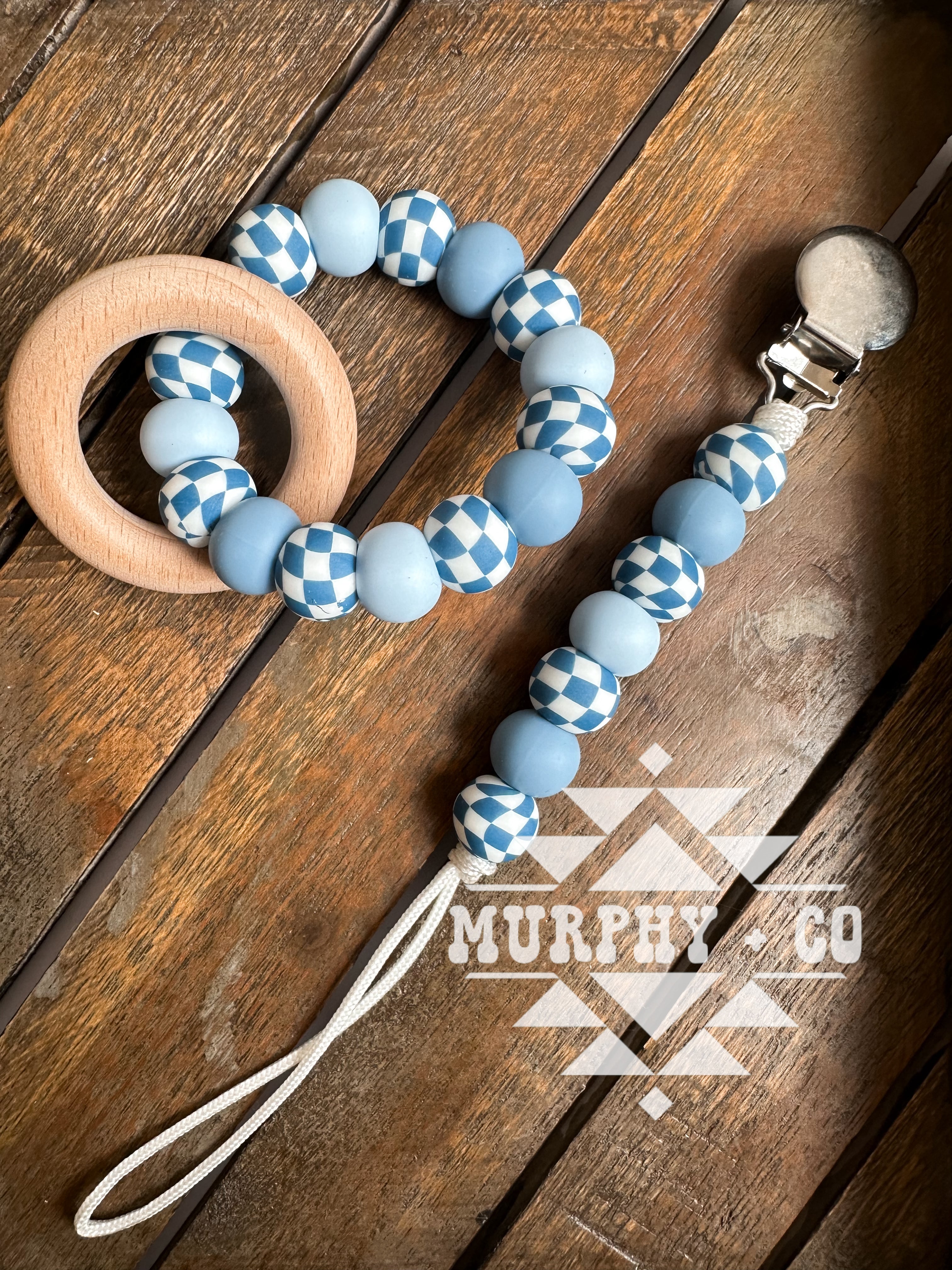 STEEL BLUE CHECKER TEETHING SET