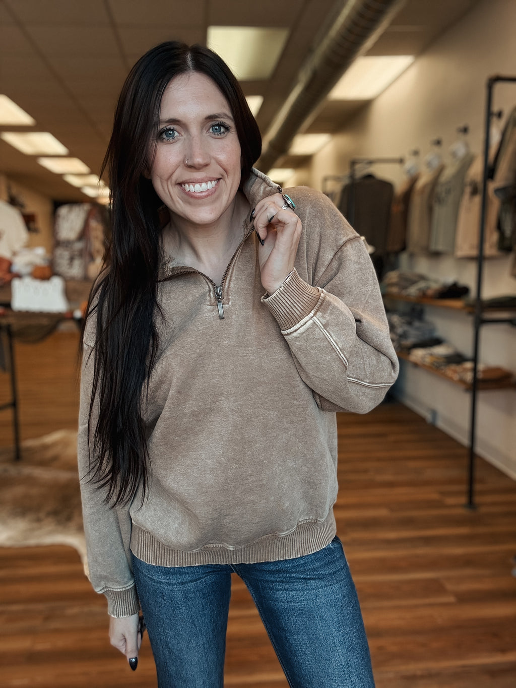 ACID WASH 1/4 ZIP - CAMEL