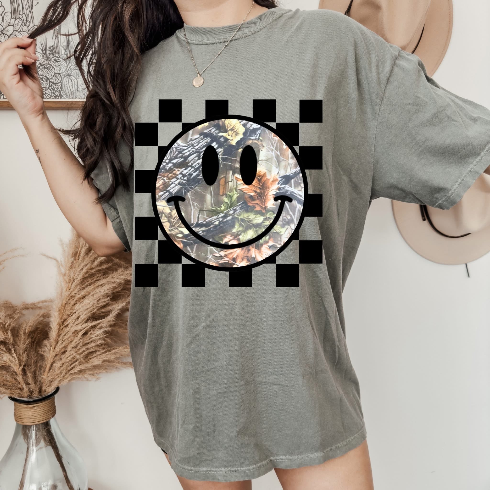 OG CAMO SMILEY GRAPHIC SHIRT OR SWEATSHIRT