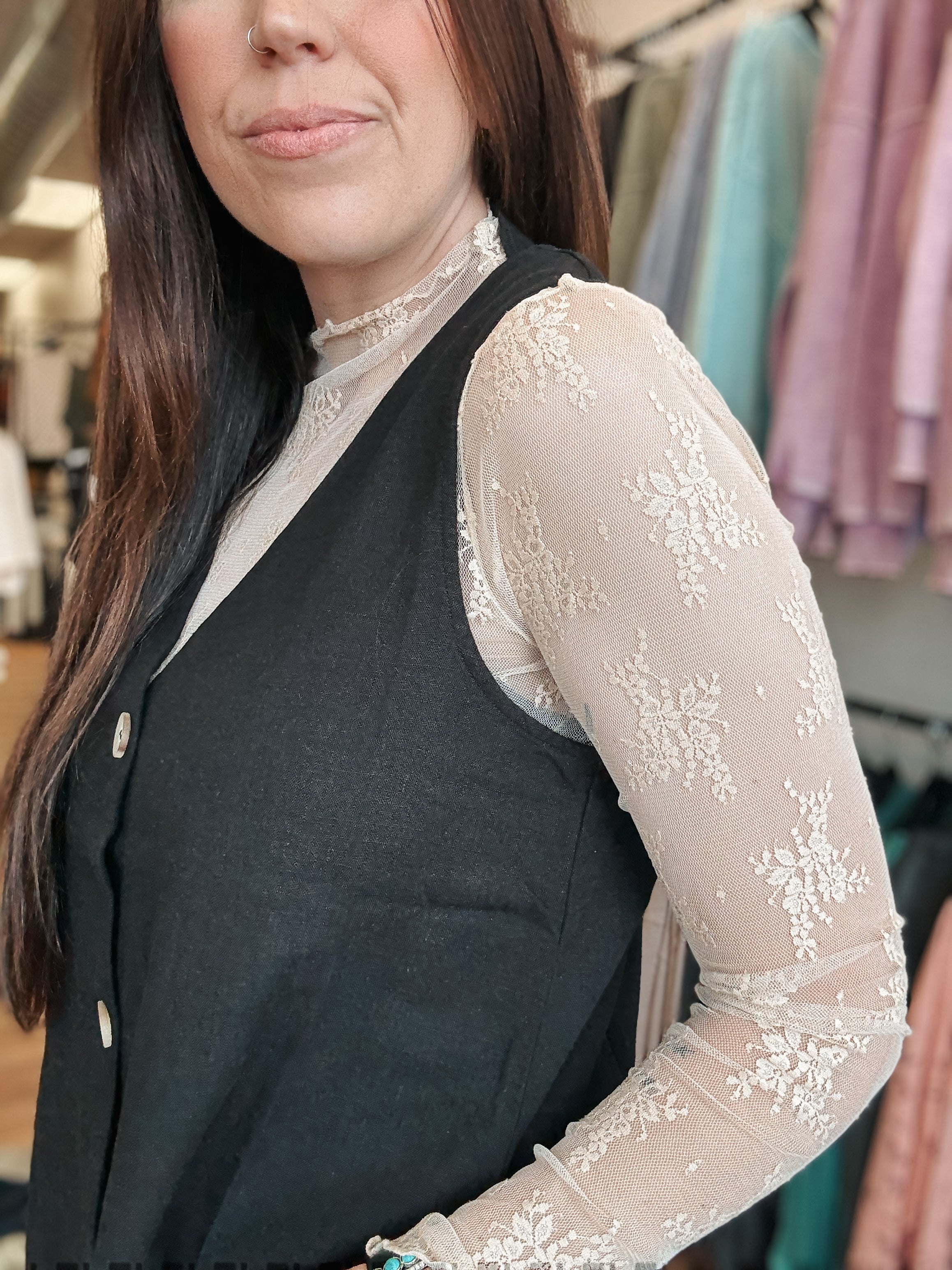 THE LACEY MESH TOP - NUDE