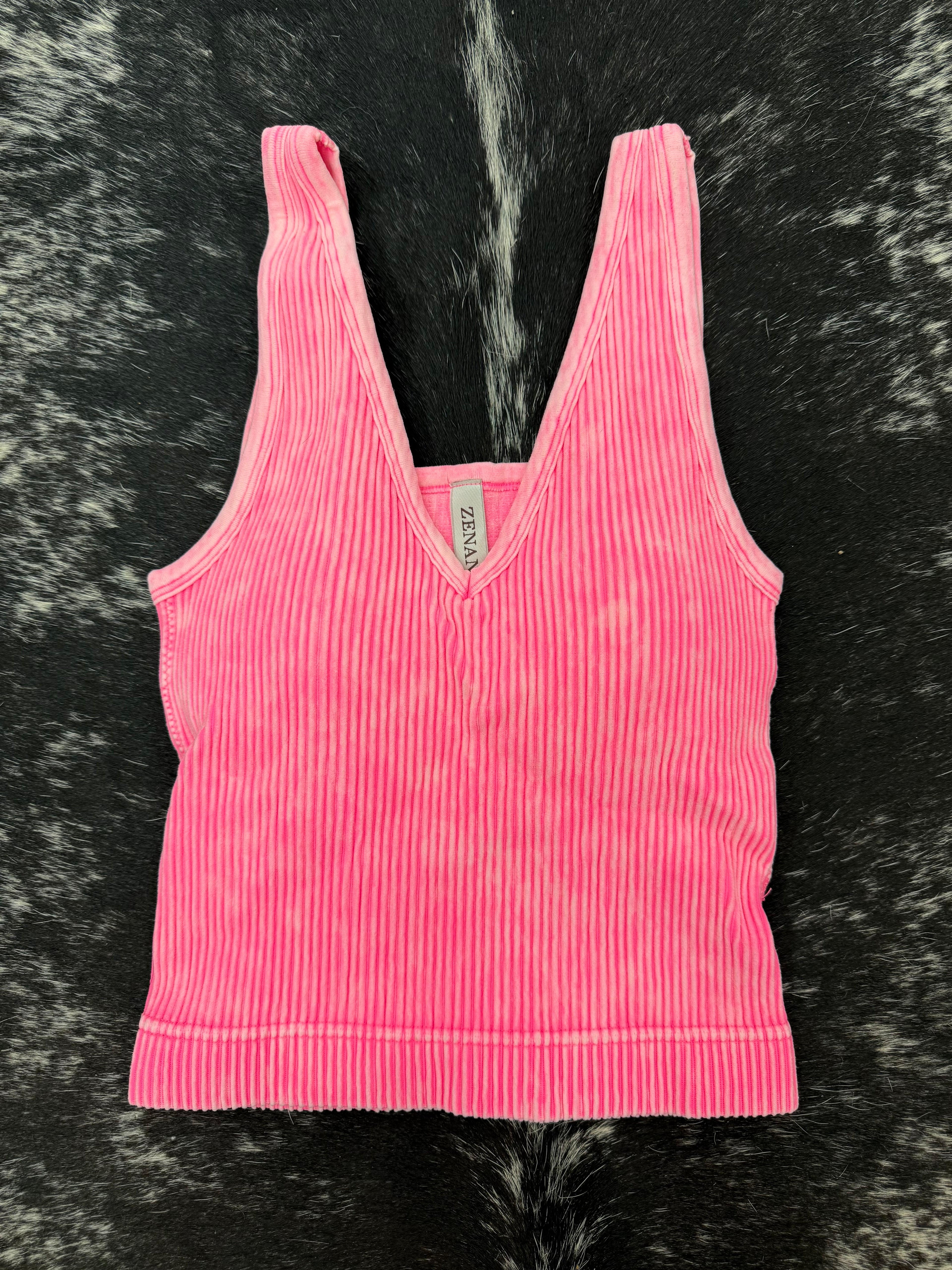 RIBBED CROPPED BRALETTE (PADDED) - HOT PINK