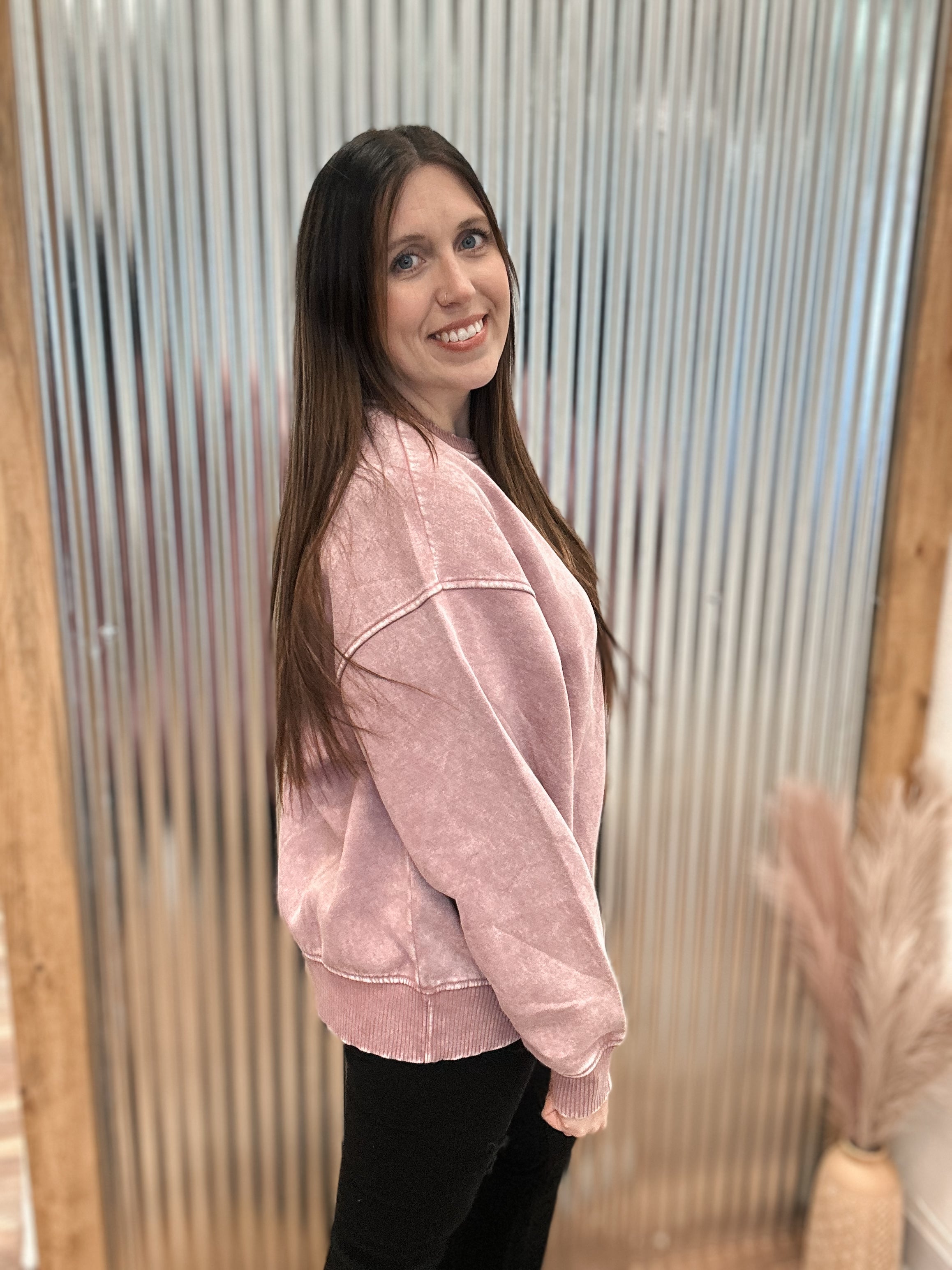 OVERSIZED FLEECE PULLOVER - LIGHT ROSE