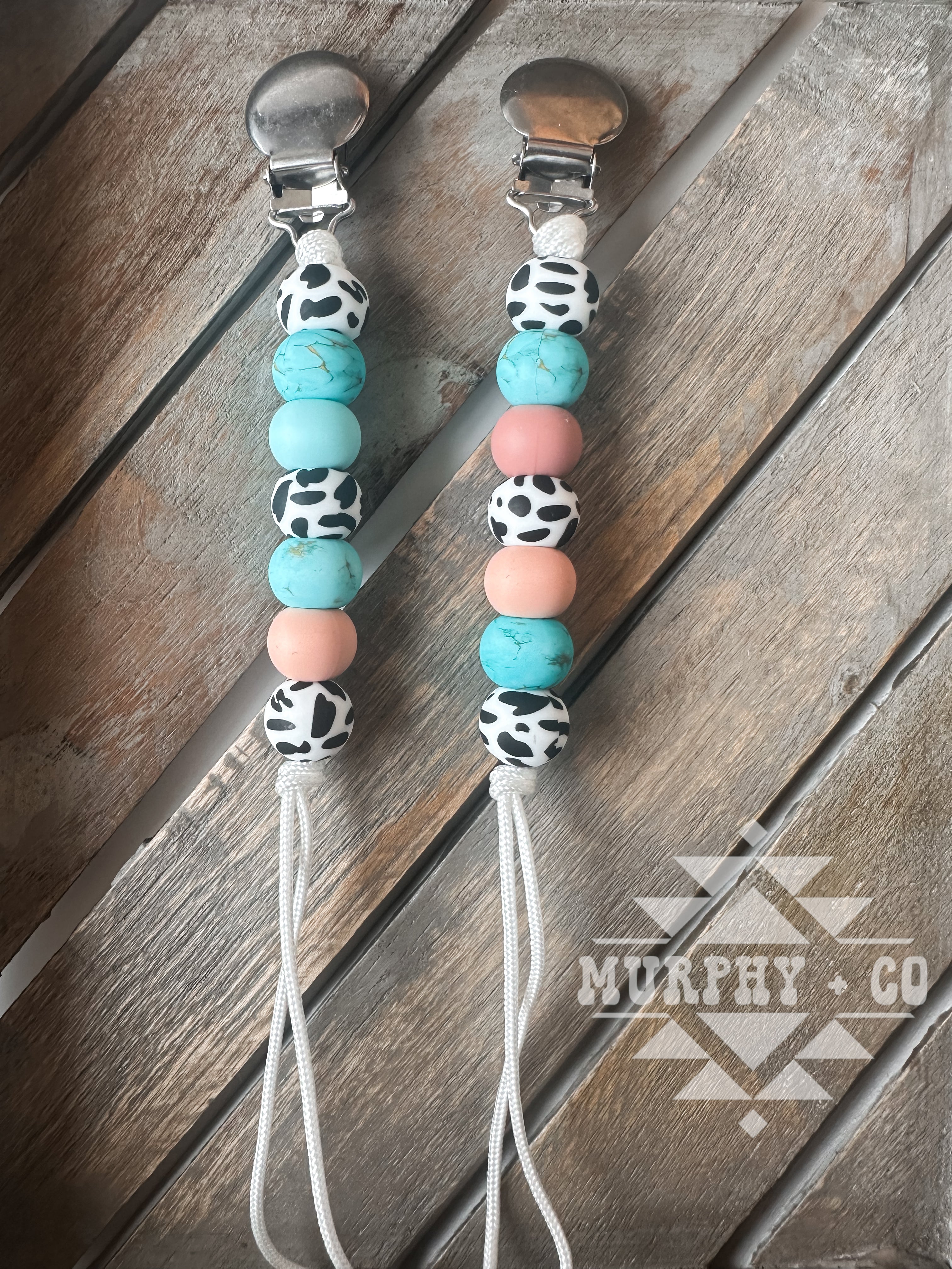 COW PRINT + TURQUOISE CLIPS