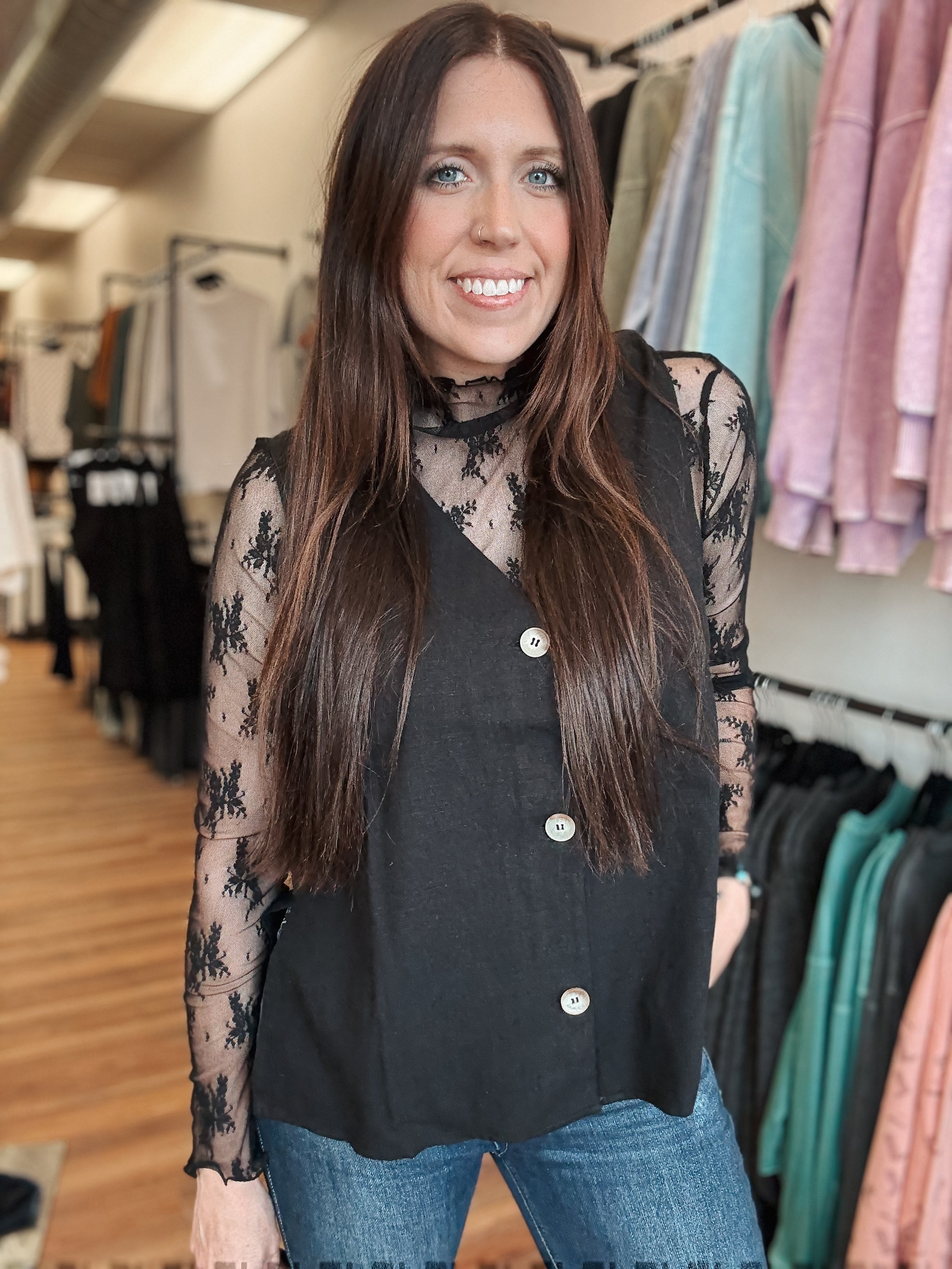 THE LUCY LINEN VEST - BLACK