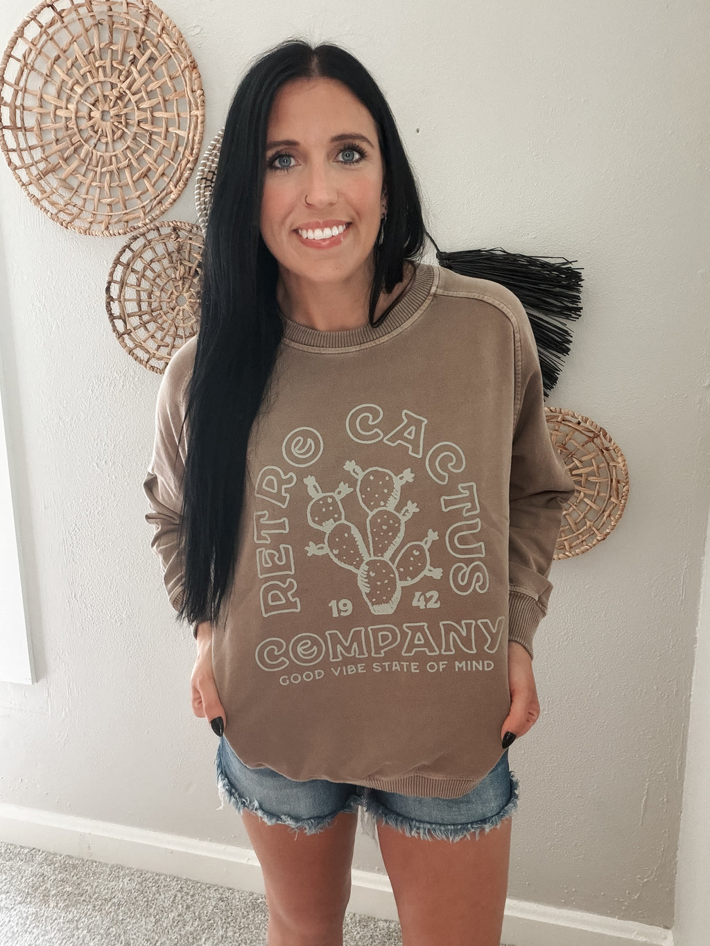 RETRO CACTUS CO PULLOVER - BROWN