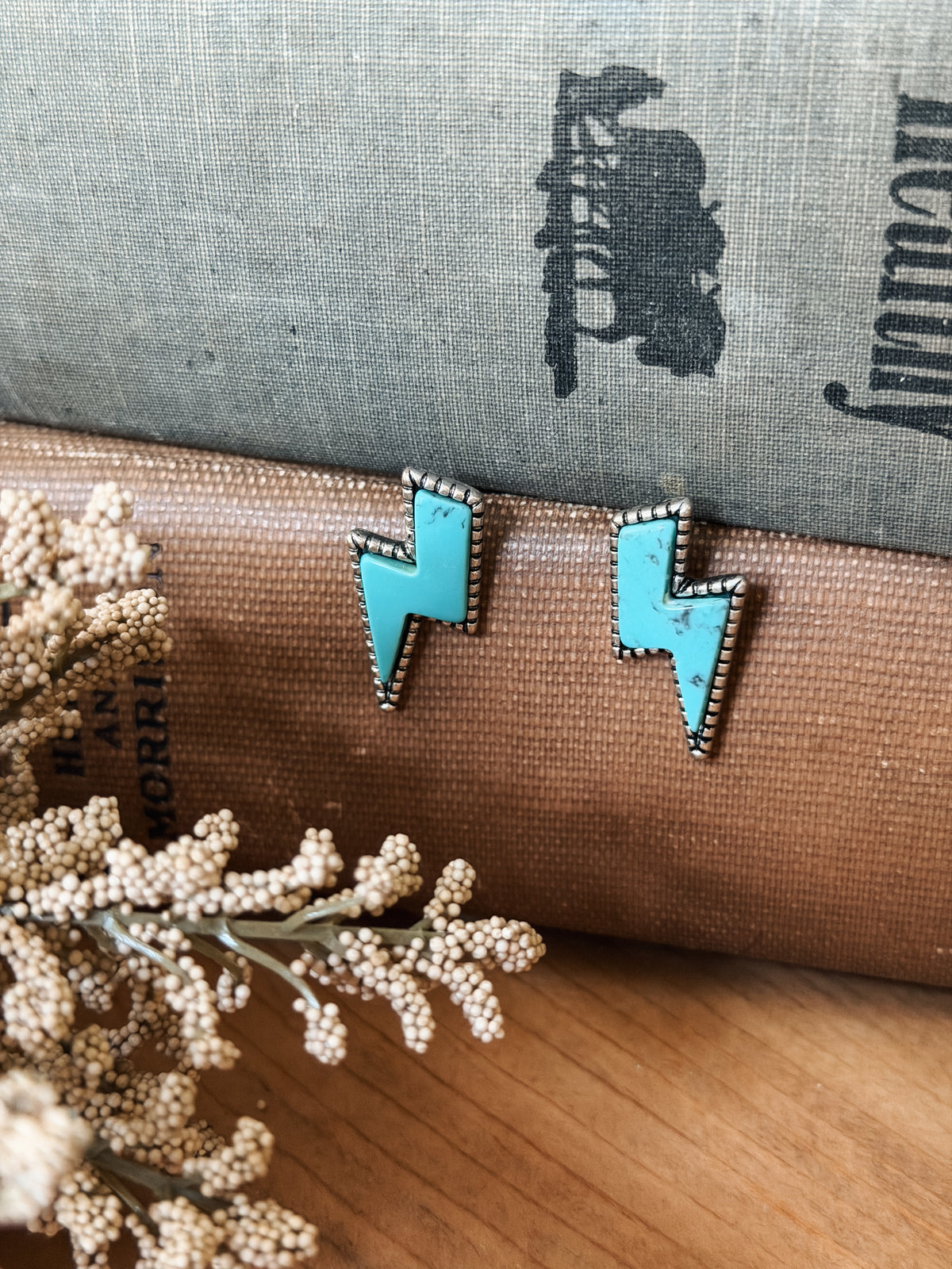 LIGHTENING BOLT EARRINGS - FAUX TURQUOISE