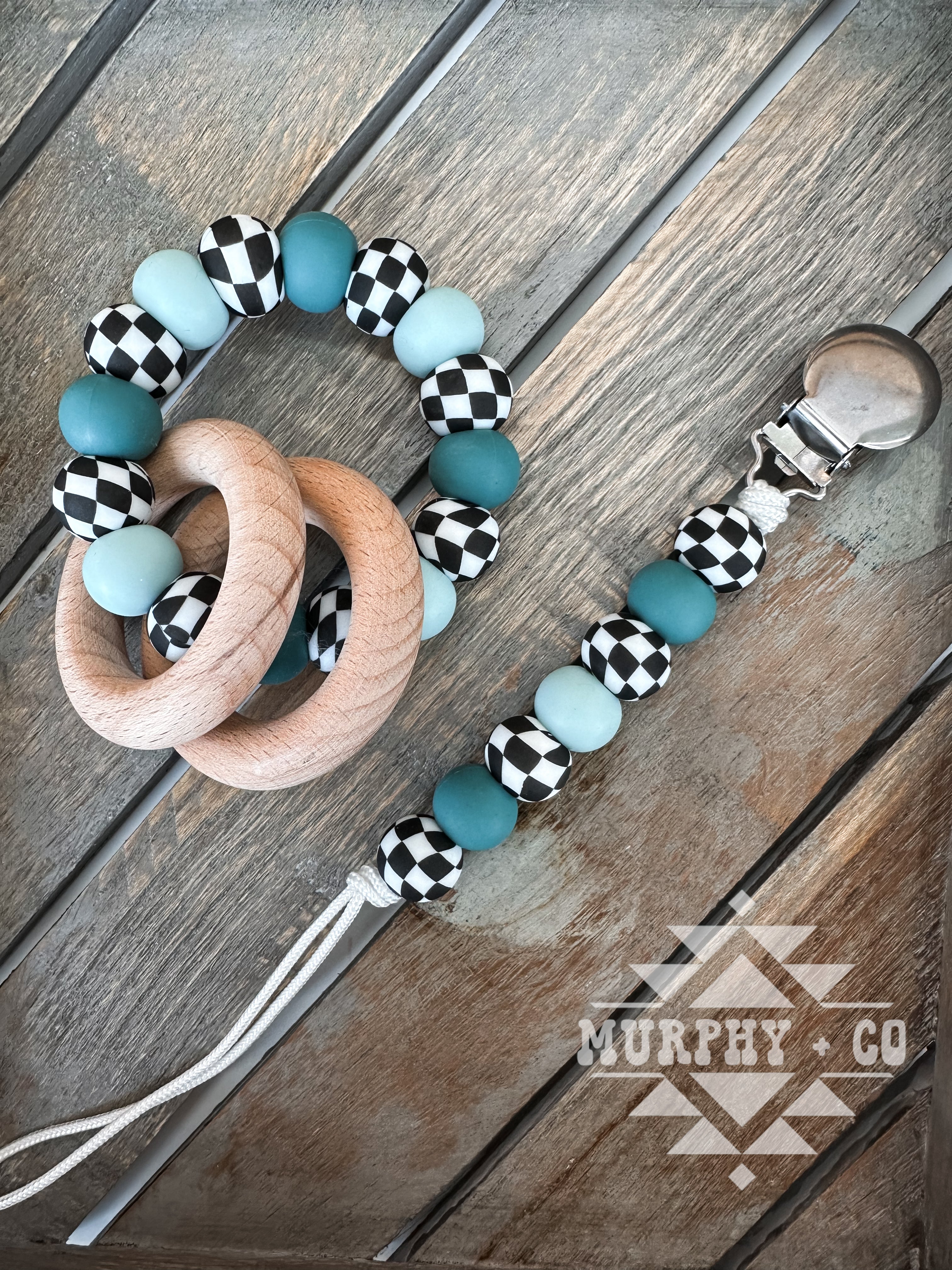 BLACK CHECKER TEETHING SET [PICK YOUR SOLID COLORS]