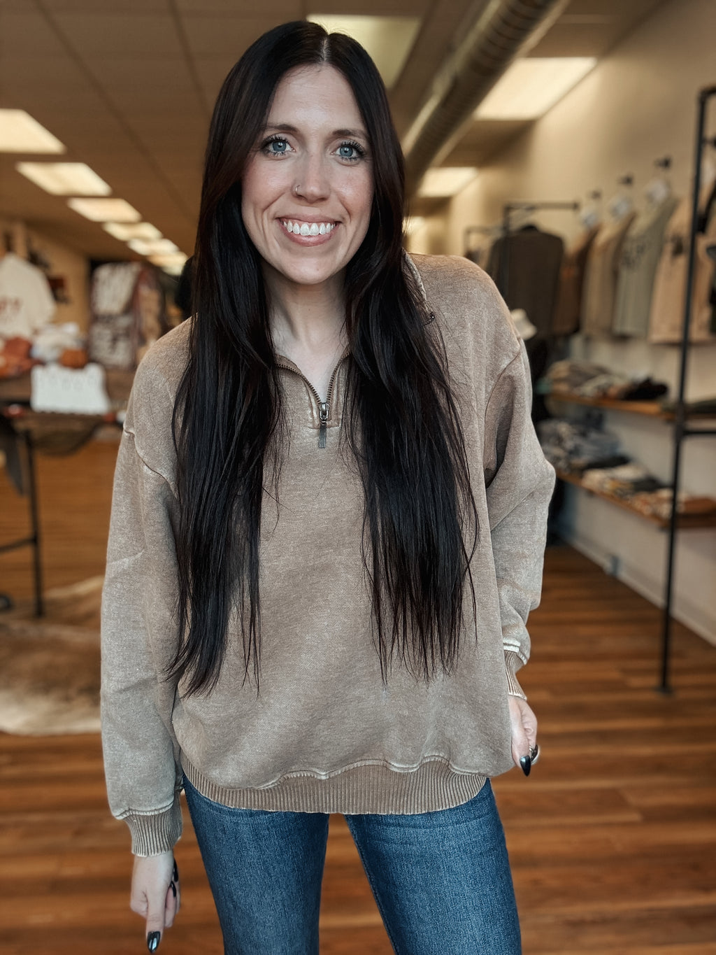 ACID WASH 1/4 ZIP - CAMEL