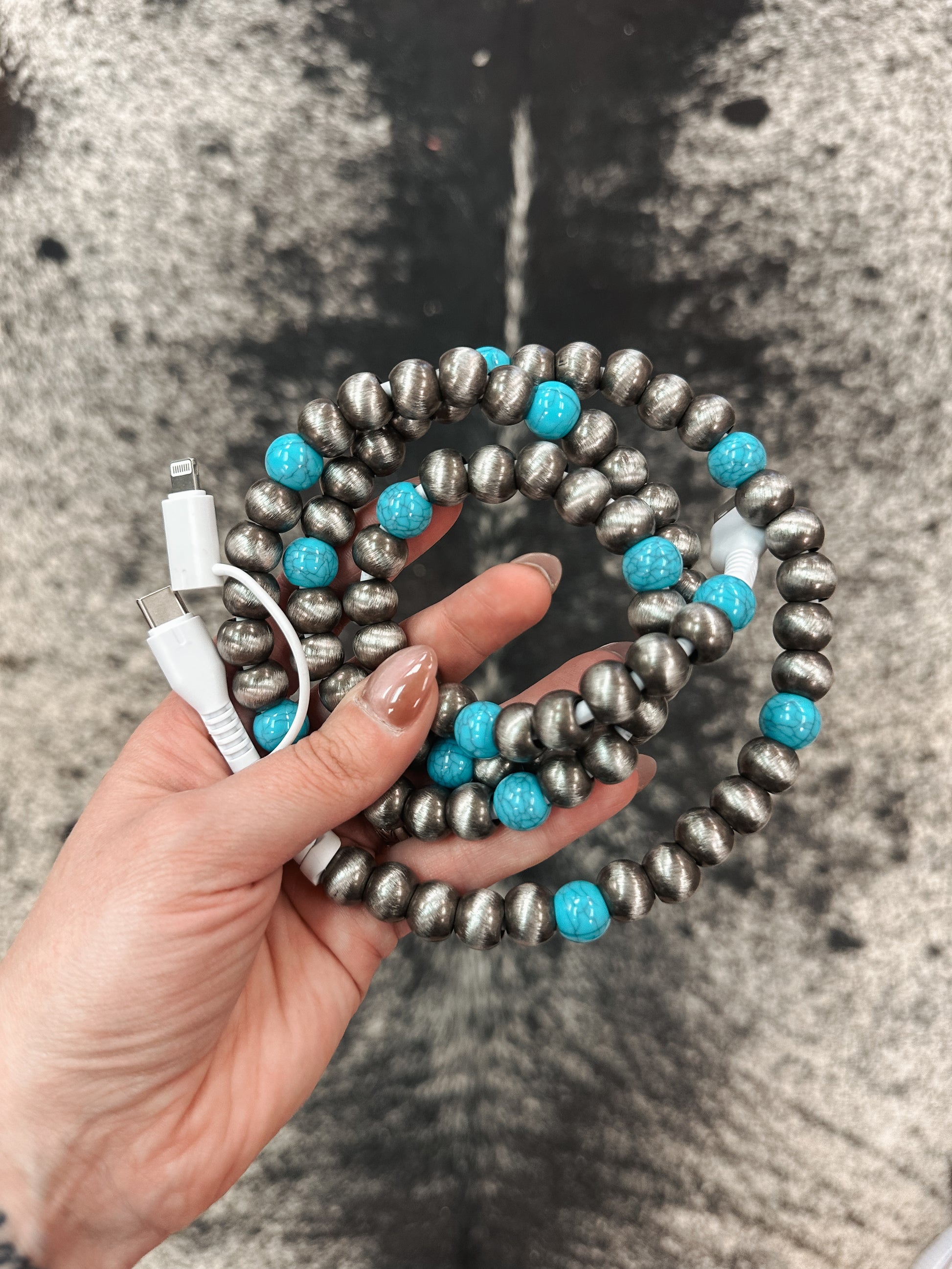 SILVER PEARL + TURQUOISE BEADED CHARGER