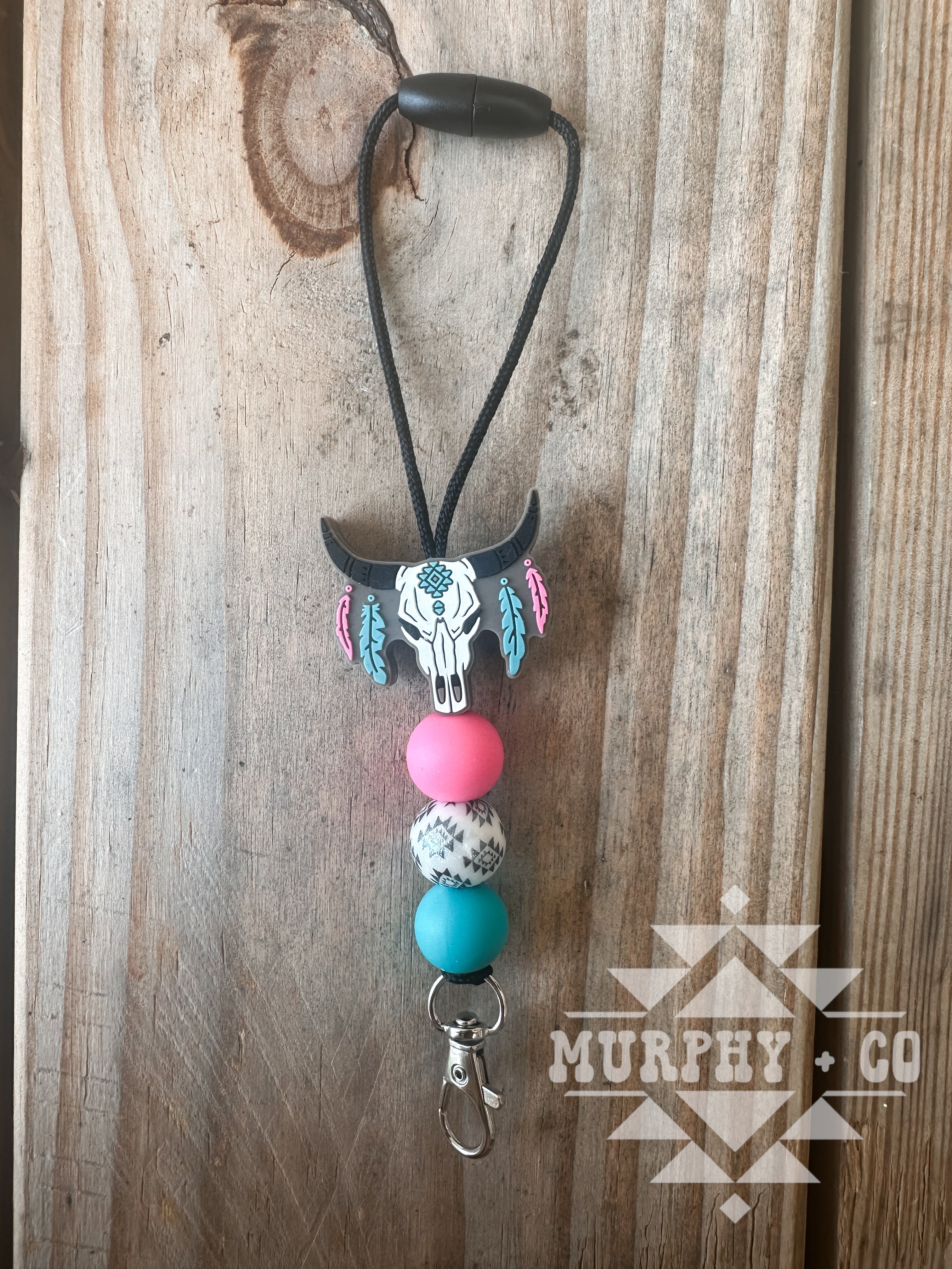 TURQUOISE AND HOT PINK BULL SKULL FRESHIE HANGER