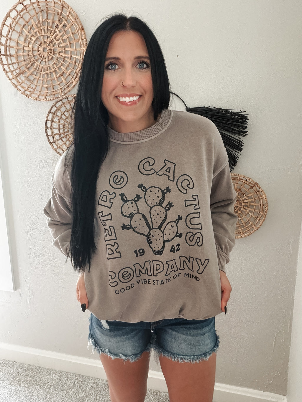 RETRO CACTUS CO PULLOVER - GRAY