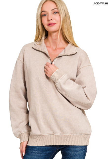 ACID WASH 1/4 ZIP - ASH MOCHA