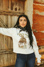 State Fair Rodeo Raw Hem V-Neck Crop Graphic